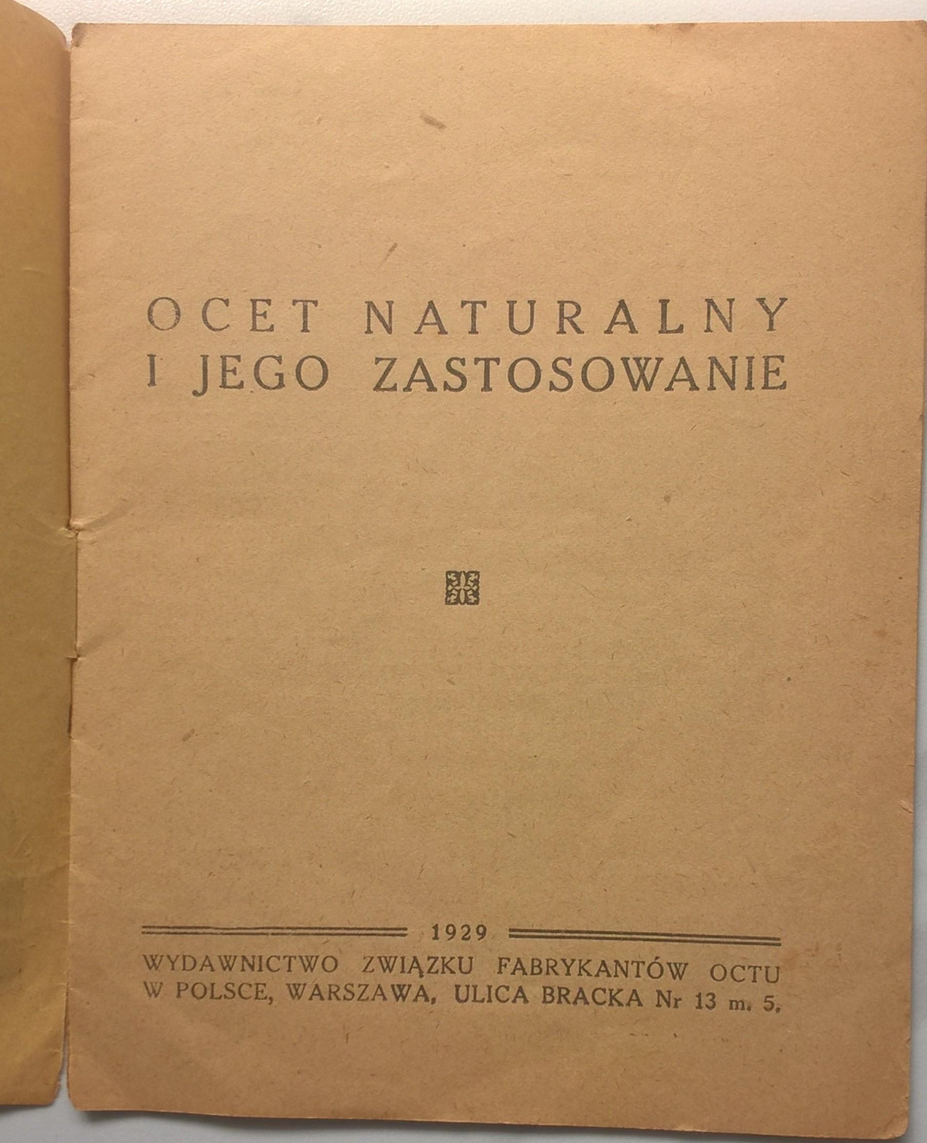 Broszura "Ocet naturalny i jego zastosowanie", 1929 r.