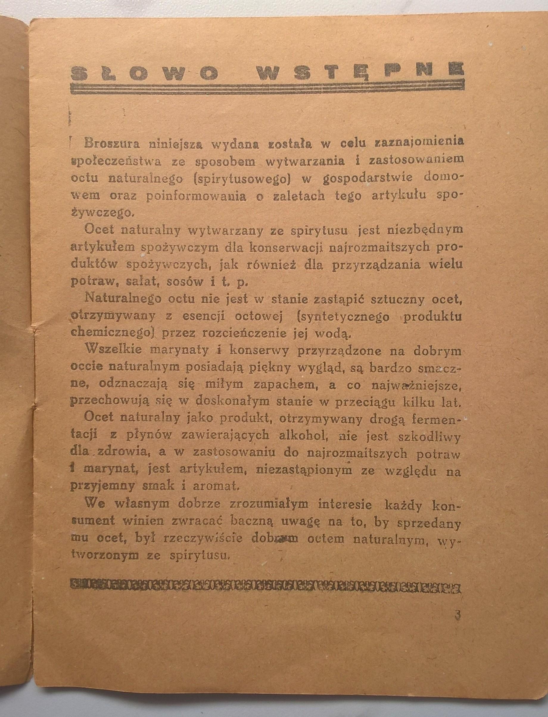 Broszura "Ocet naturalny i jego zastosowanie", 1929 r.