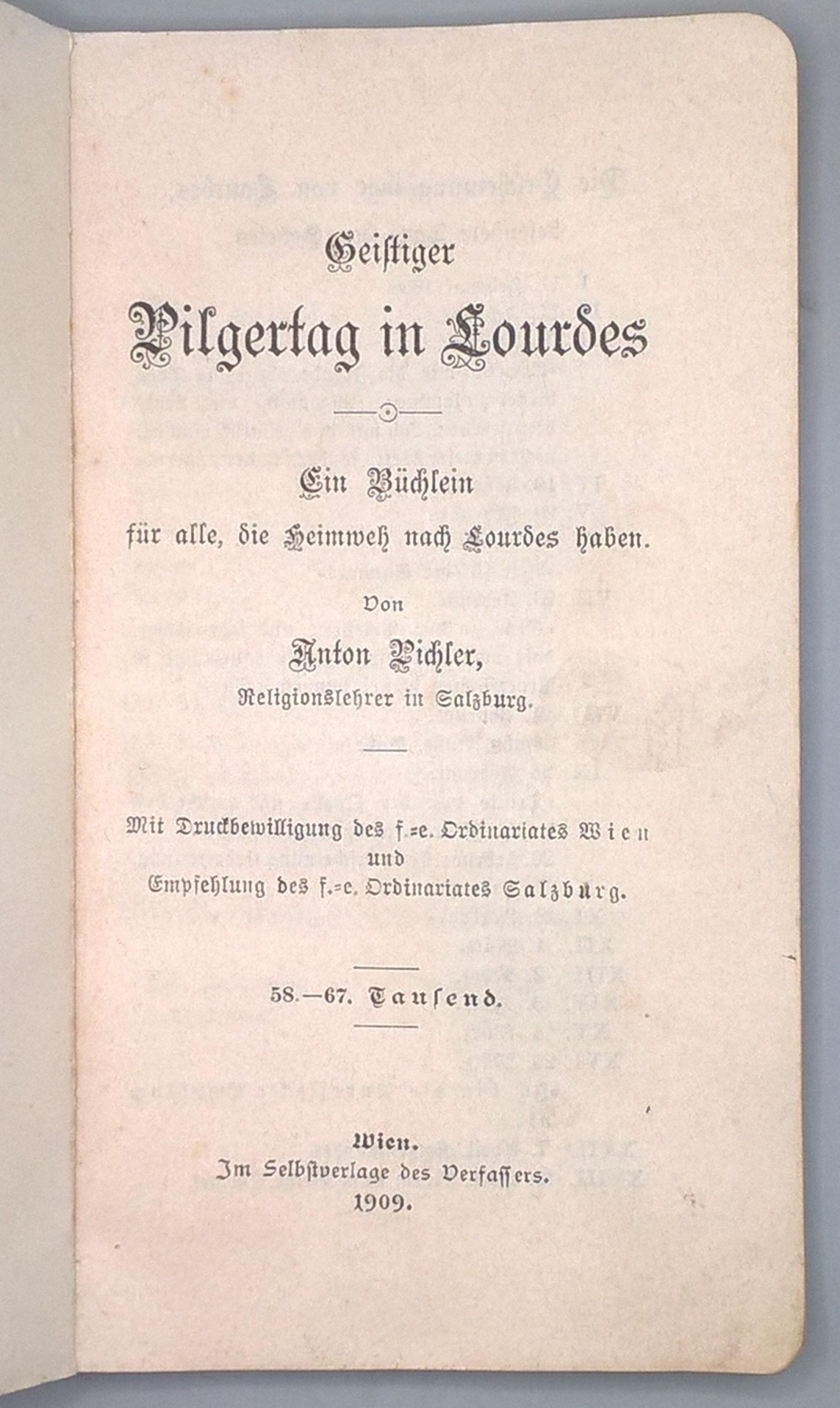Książeczka modlitewna w języku niemieckim "Geistiger Pilgertag in Lourdes" - Duchowa pielgrzymka do Lourdes, 1909 r.