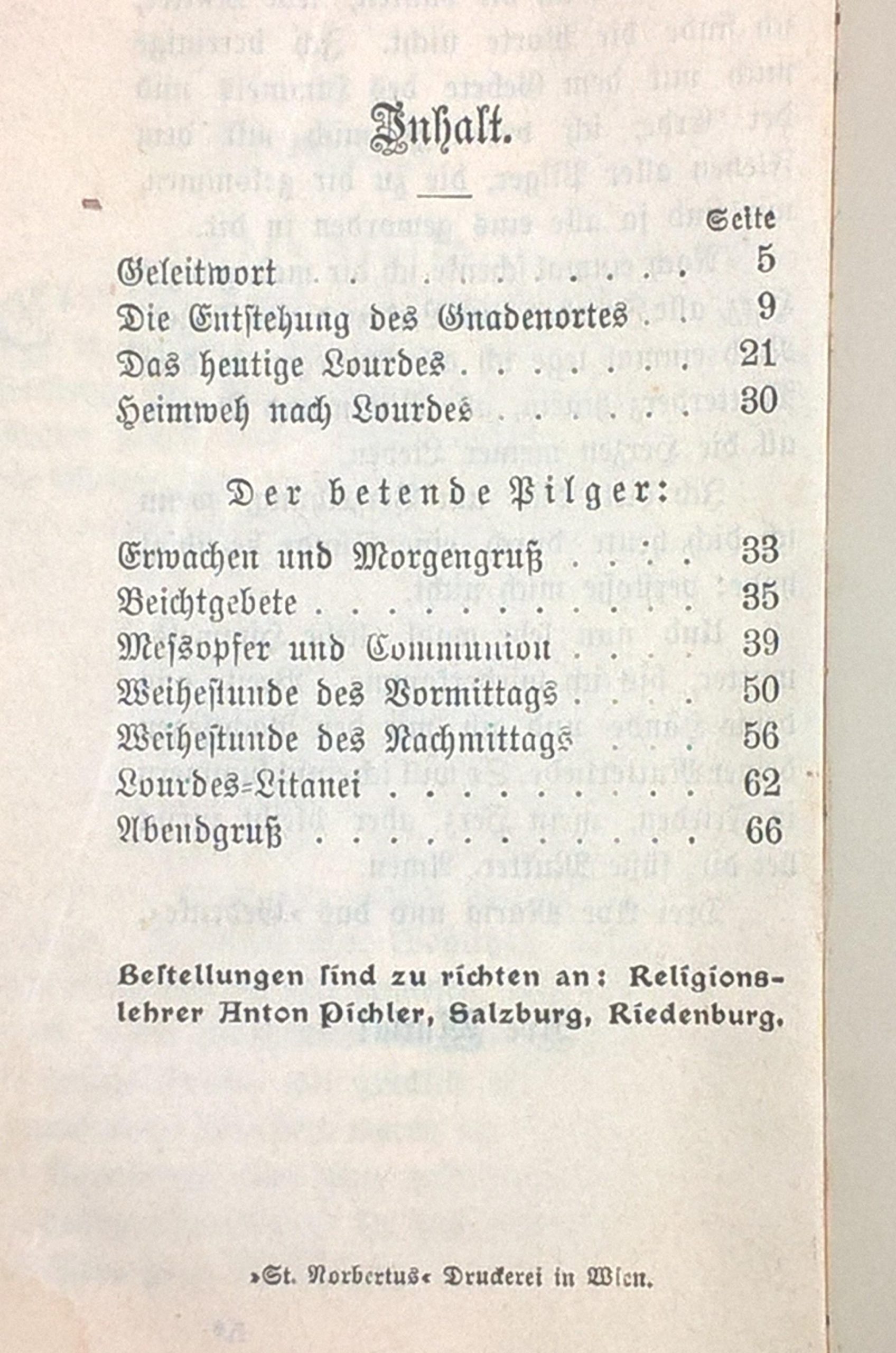 Książeczka modlitewna w języku niemieckim "Geistiger Pilgertag in Lourdes" - Duchowa pielgrzymka do Lourdes, 1909 r.