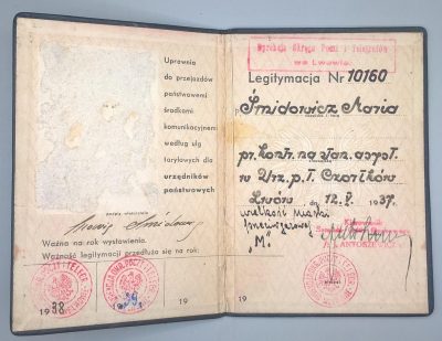 Legitymacja urzędnika pocztowego - Lwów, 1937 r.