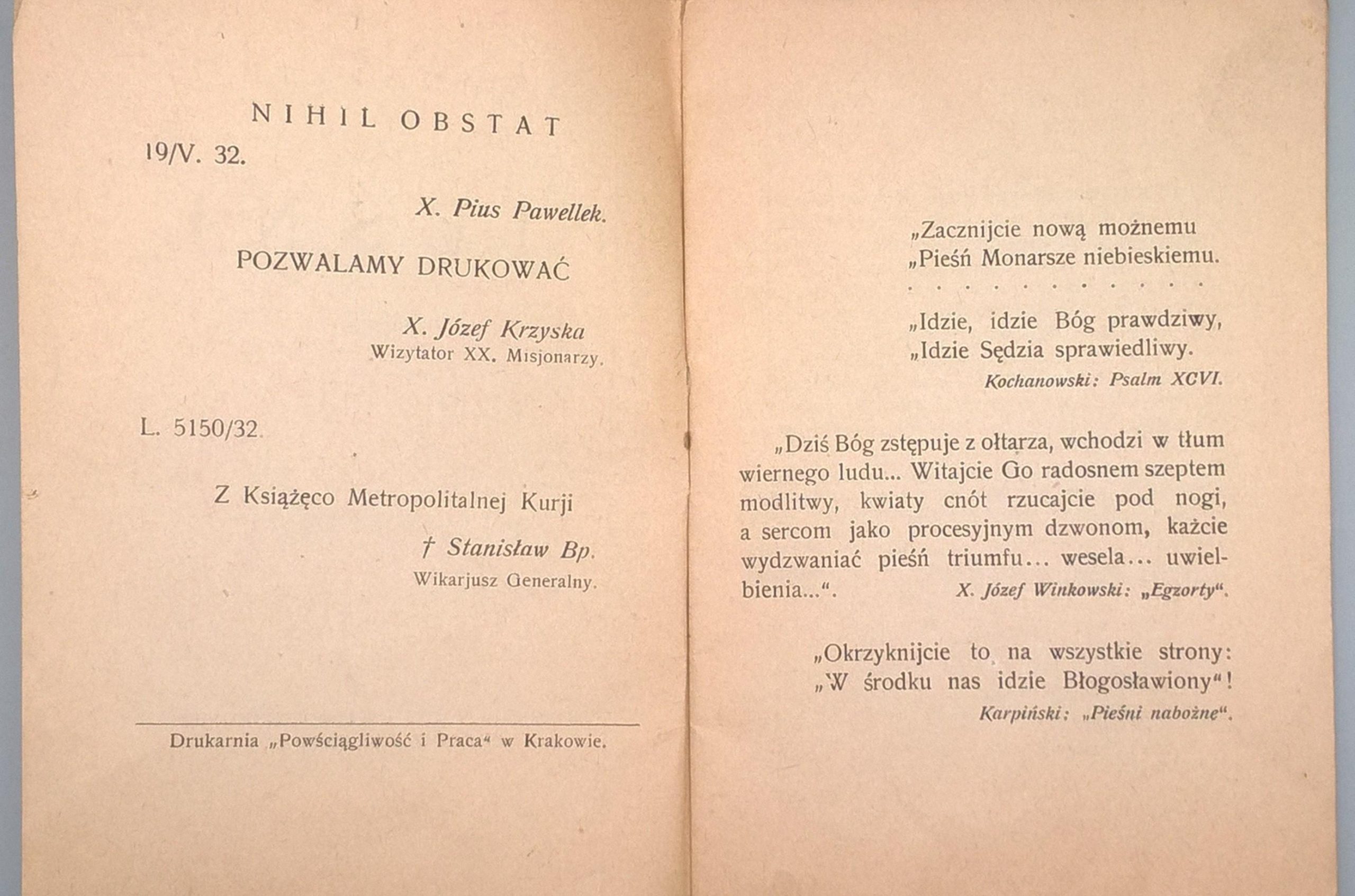 Książeczka "Ewangelie i pieśni na procesję Bożego Ciała", 1932 r.