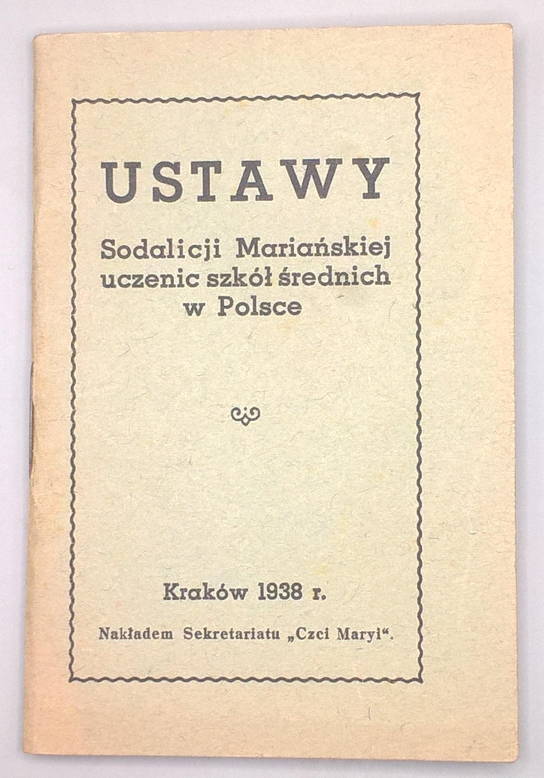 Książeczka "Ustawy Sodalicji Marjańskiej uczennic szkół średnich w Polsce", 1938 r.