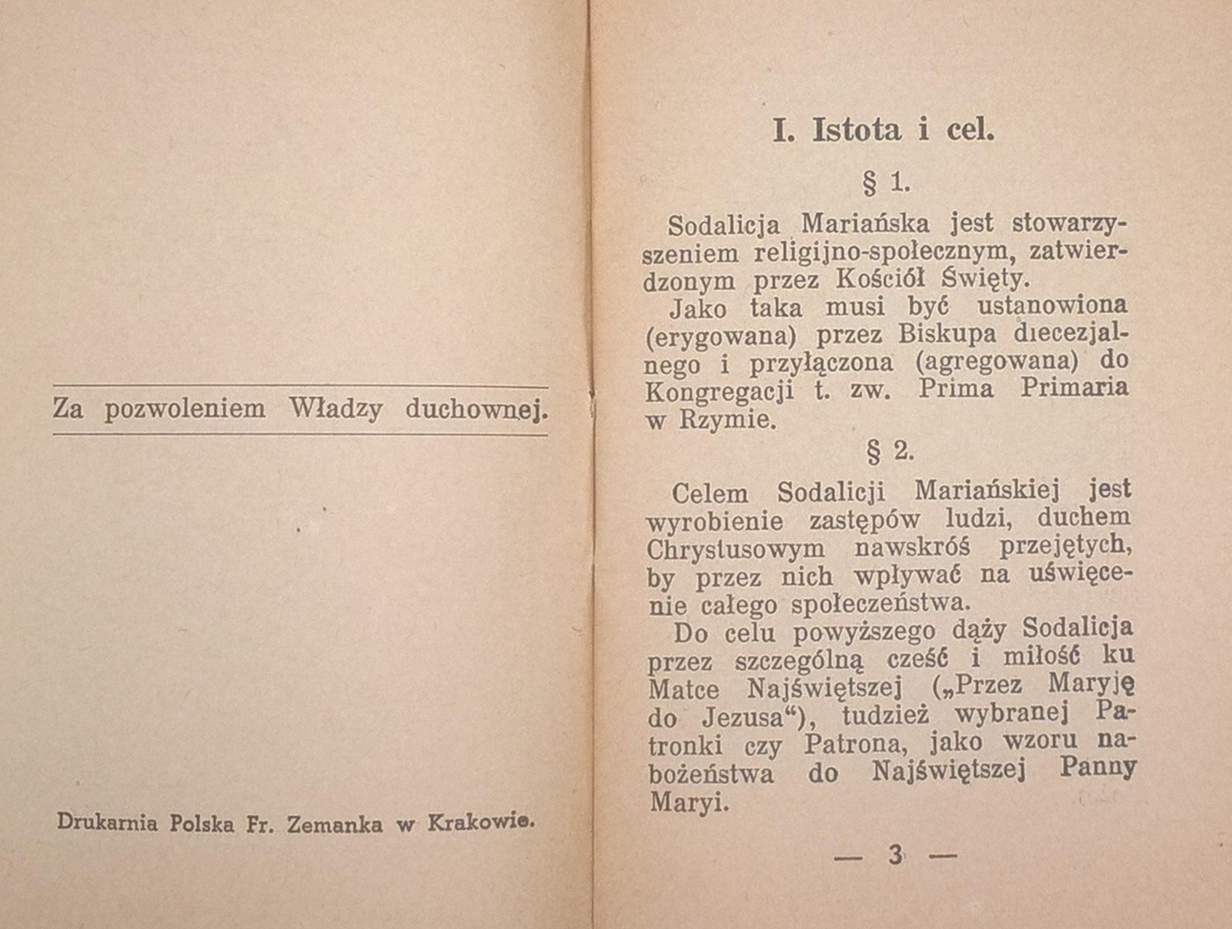 Książeczka "Ustawy Sodalicji Marjańskiej uczennic szkół średnich w Polsce", 1938 r.