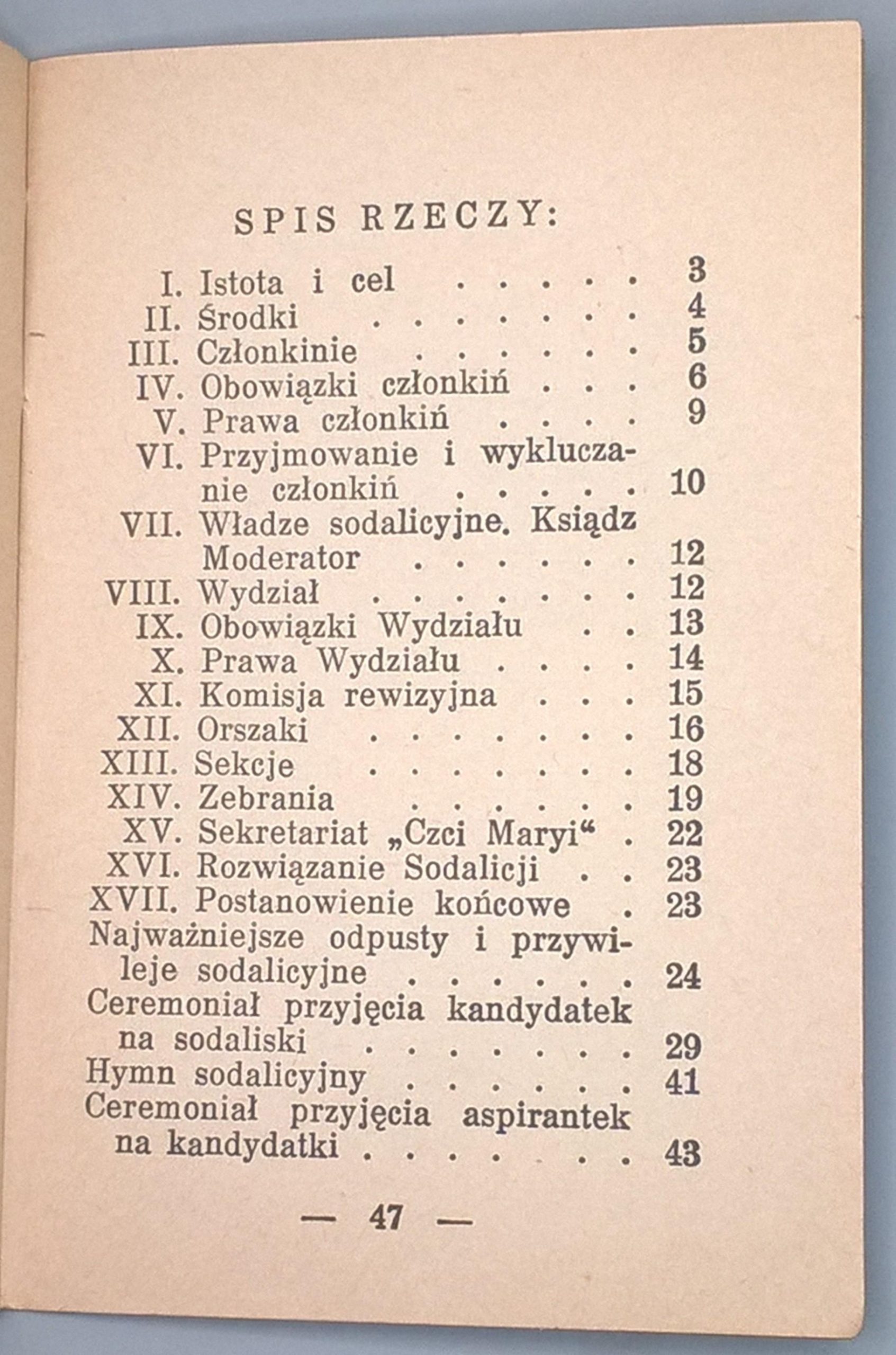 Książeczka "Ustawy Sodalicji Marjańskiej uczennic szkół średnich w Polsce", 1938 r.