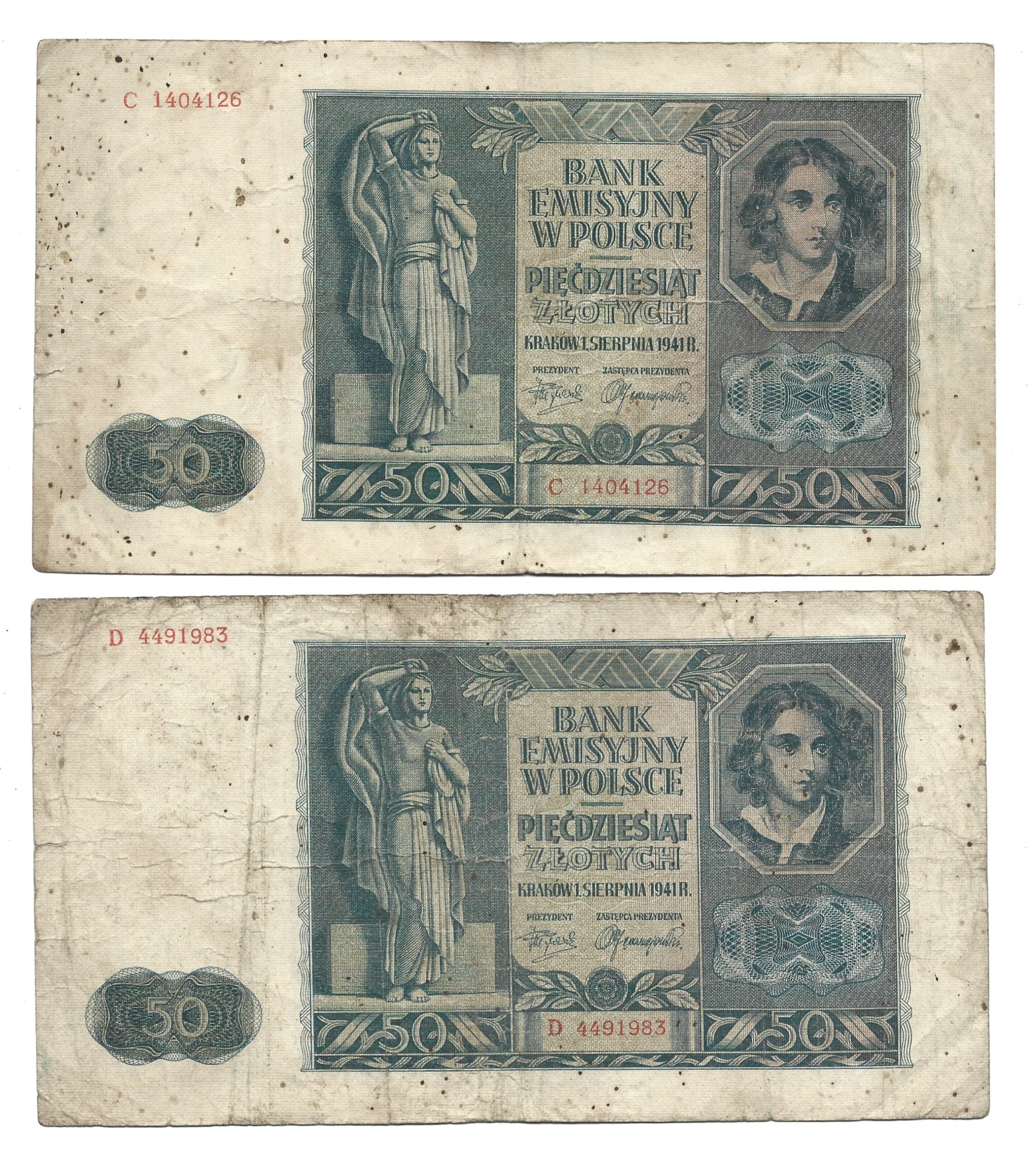 Zestaw banknotów (5 szt.) - 50 złotych, 1941 r.