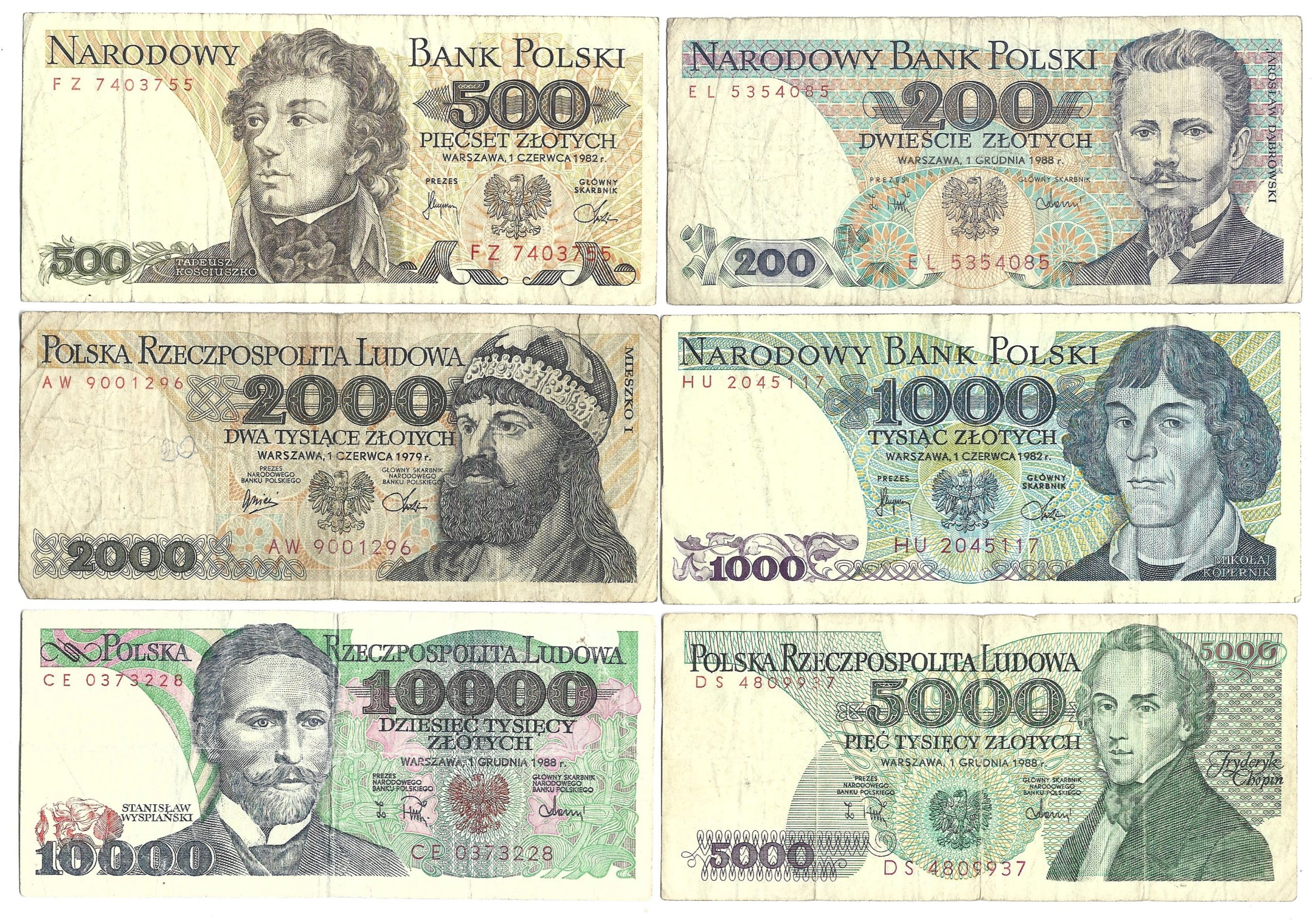 Zestaw banknotów polskich, PRL – 10 sztuk