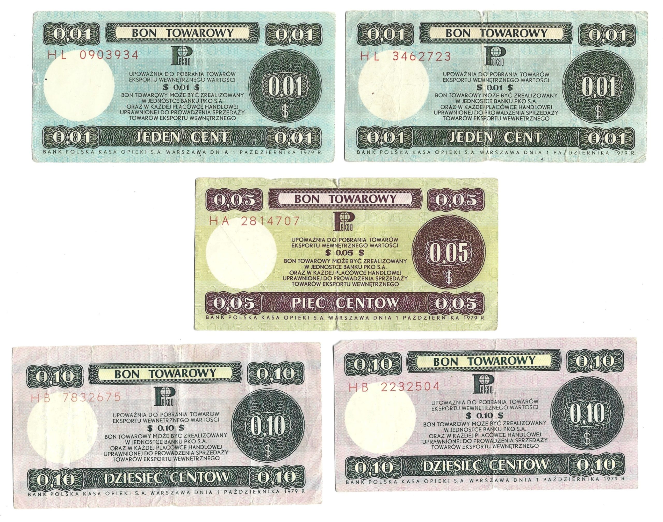 Zestaw banknotów / bonów towarowych PEKAO - PRL, 10 sztuk