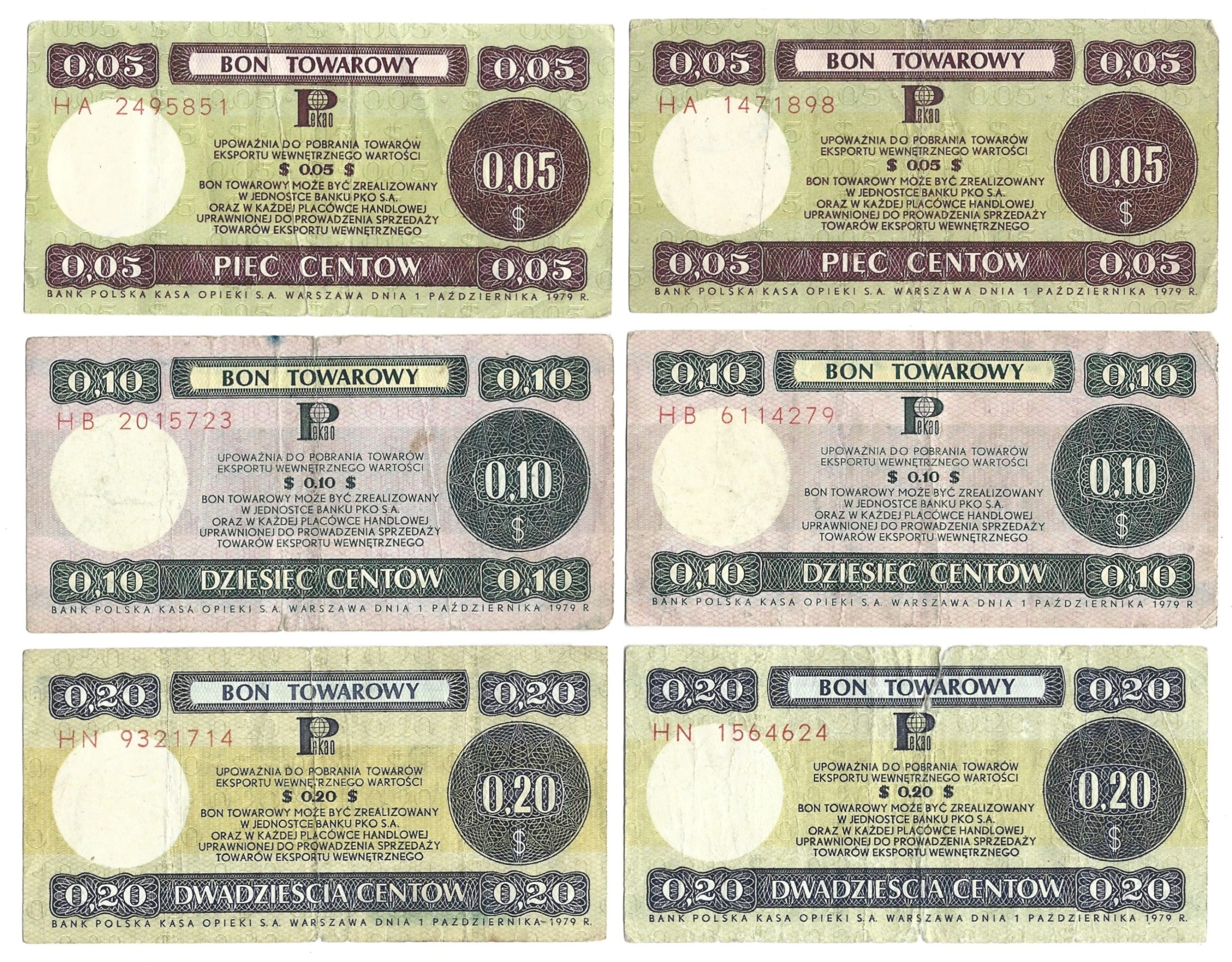 Zestaw banknotów / bonów towarowych PEKAO – PRL, 14 sztuk