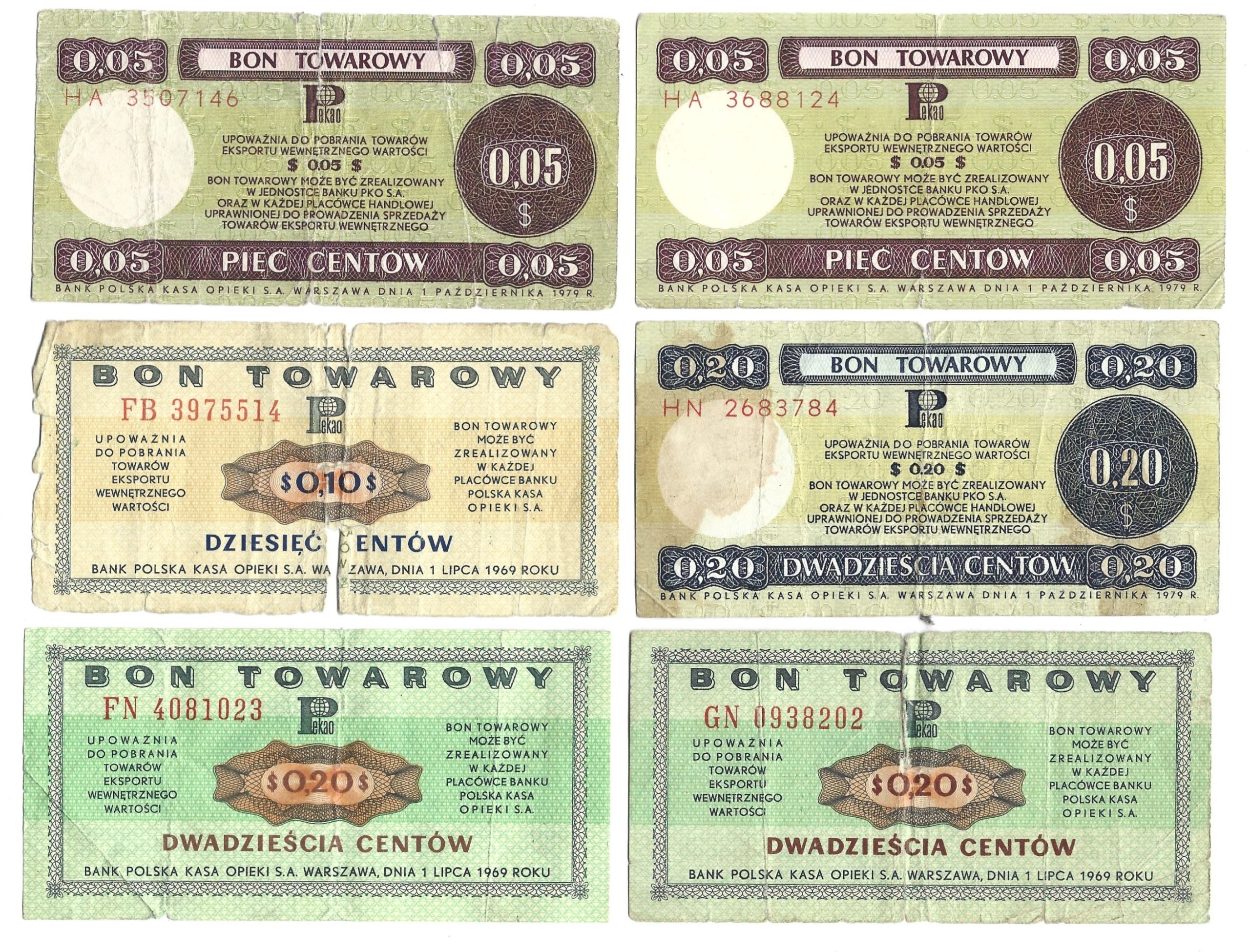 Zestaw banknotów / bonów towarowych PEKAO – PRL, 11 sztuk