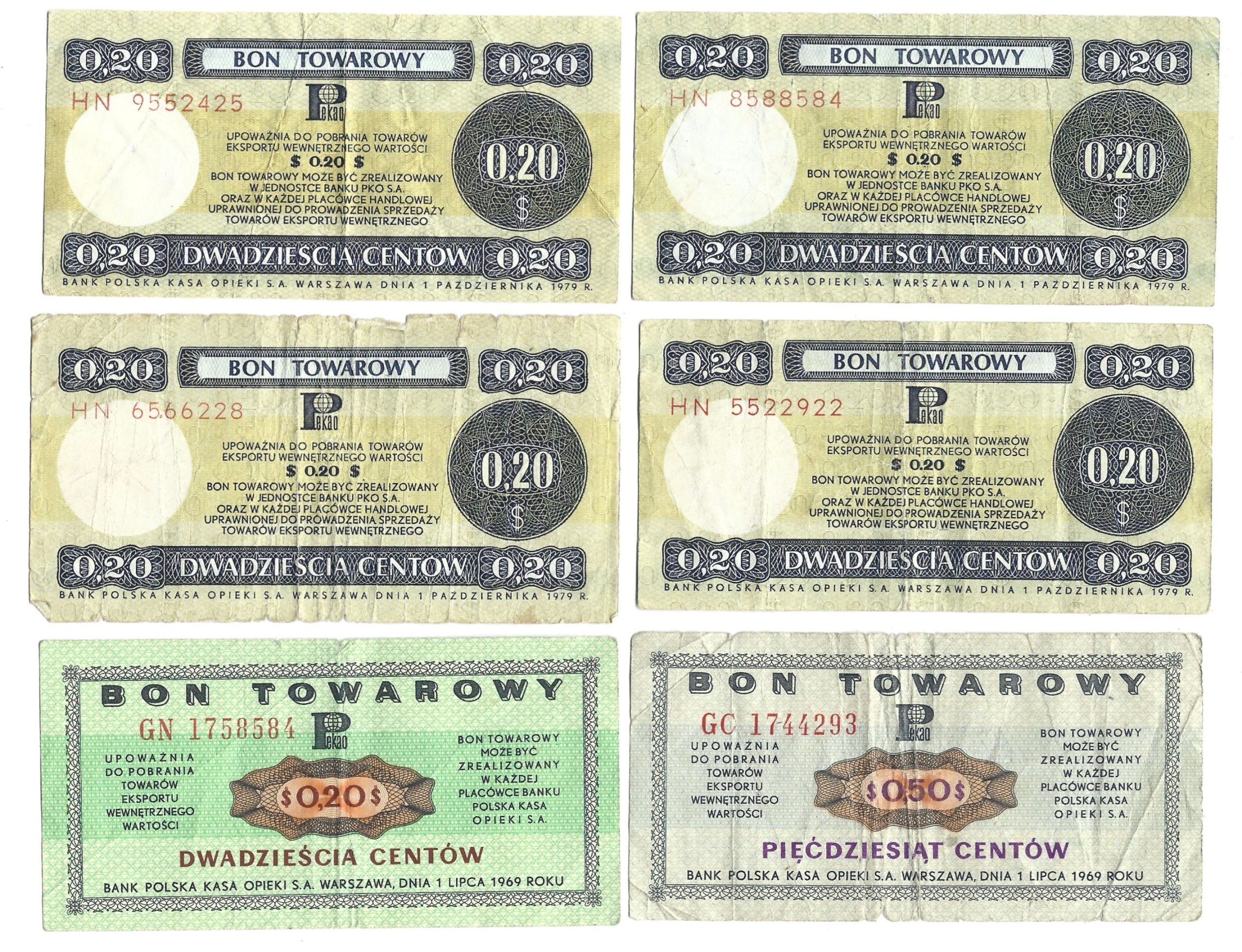Zestaw banknotów / bonów towarowych PEKAO – PRL, 12 sztuk
