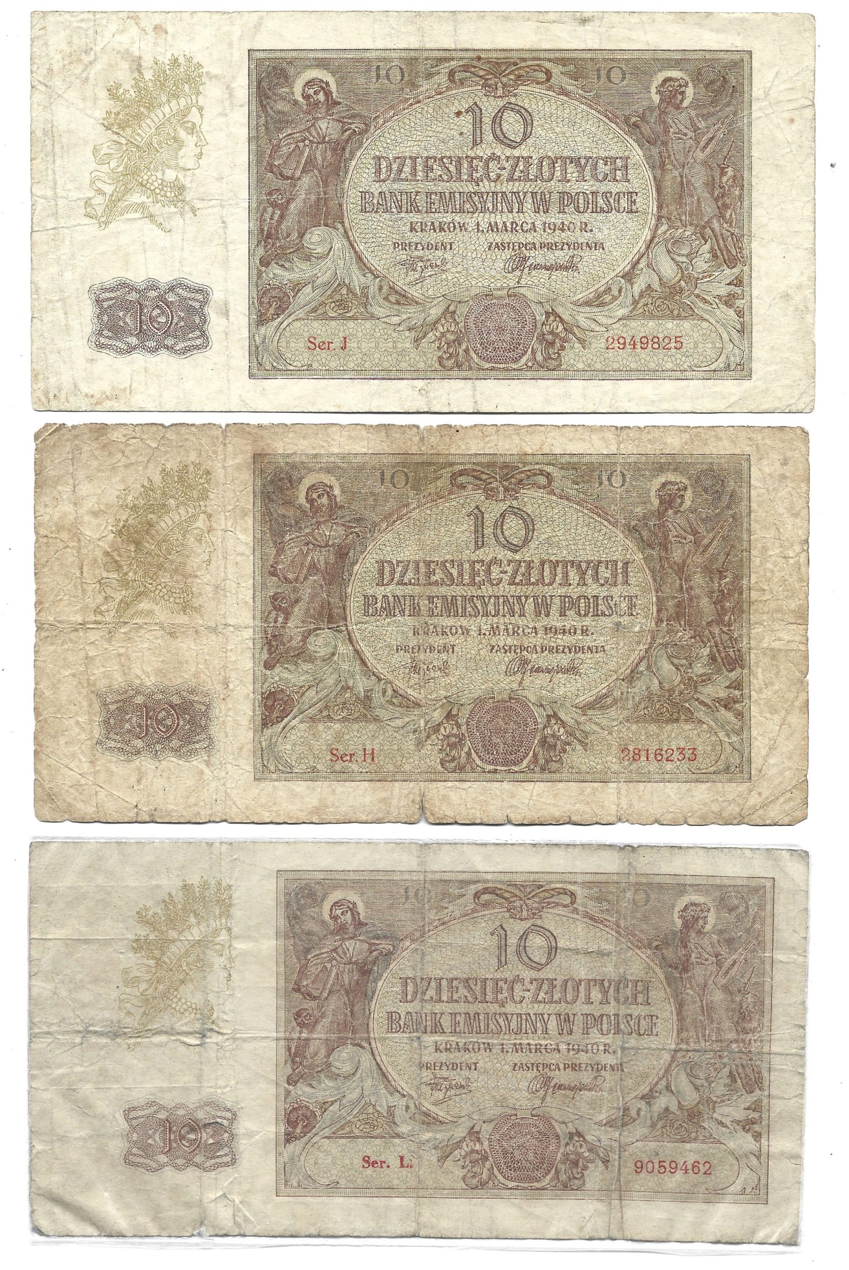 Zestaw starych banknotów polskich - 10 i 20 zł - 5 sztuk