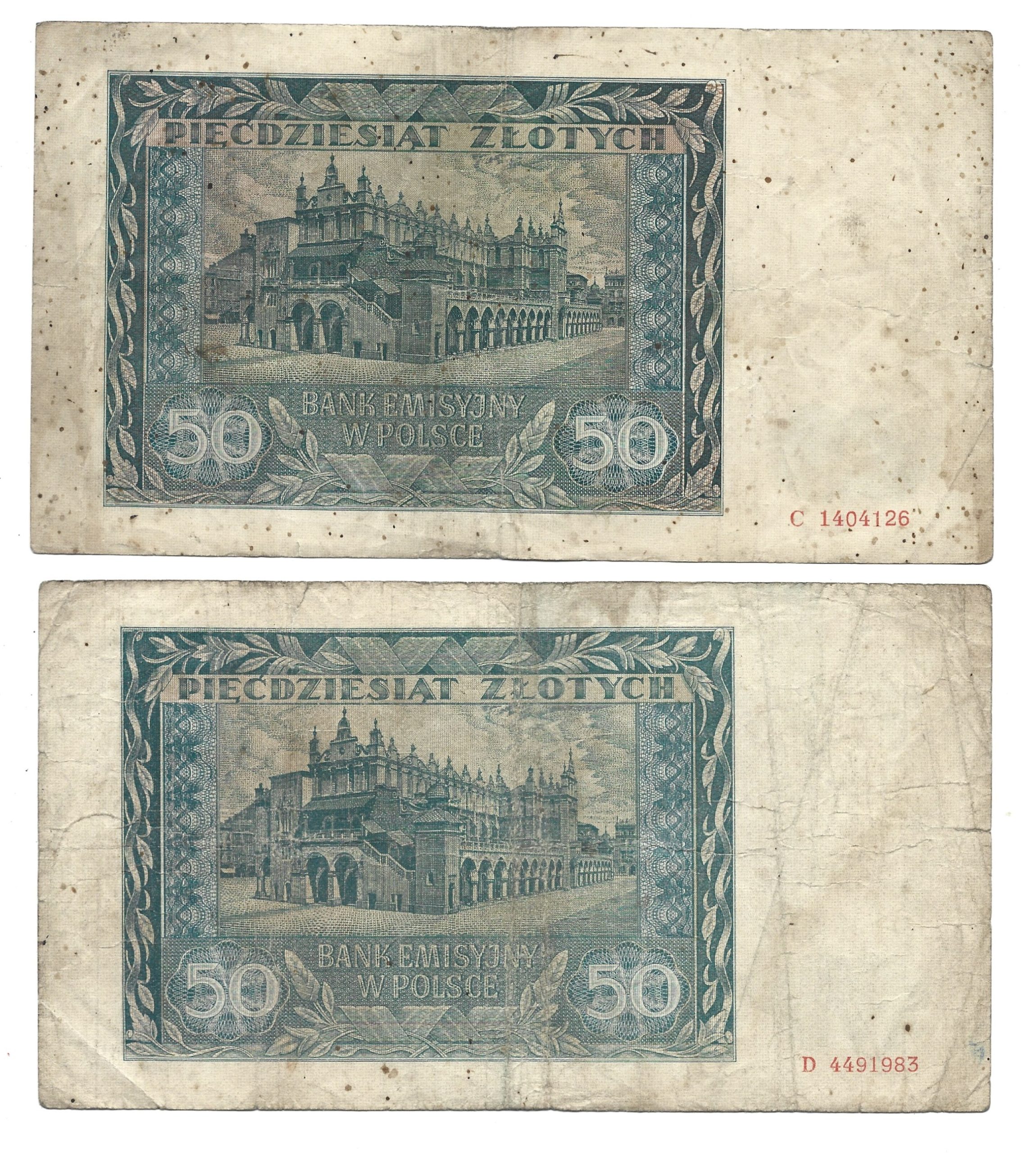 Zestaw banknotów (5 szt.) - 50 złotych, 1941 r.
