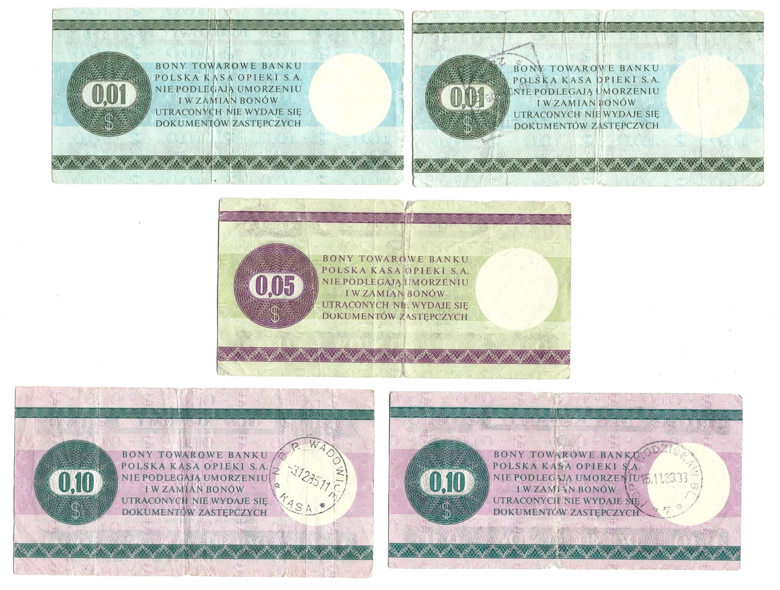 Zestaw banknotów / bonów towarowych PEKAO - PRL, 10 sztuk
