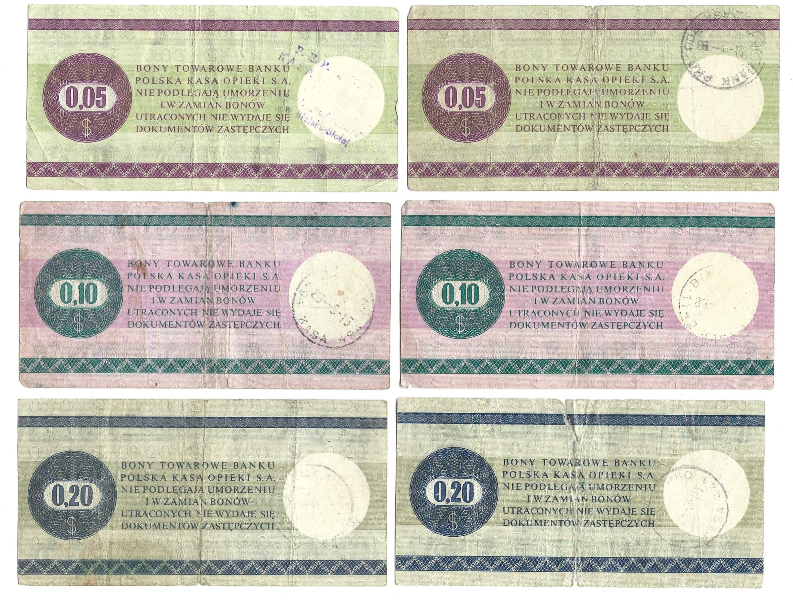 Zestaw banknotów / bonów towarowych PEKAO – PRL, 14 sztuk