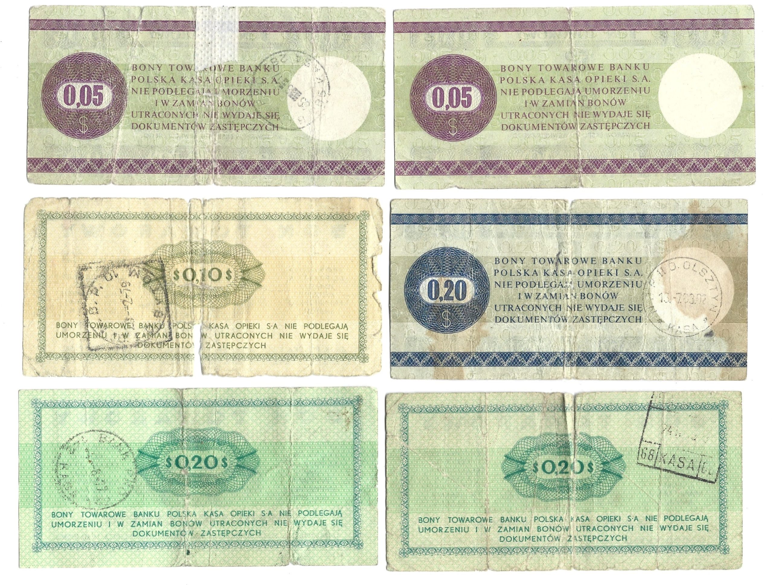 Zestaw banknotów / bonów towarowych PEKAO – PRL, 11 sztuk