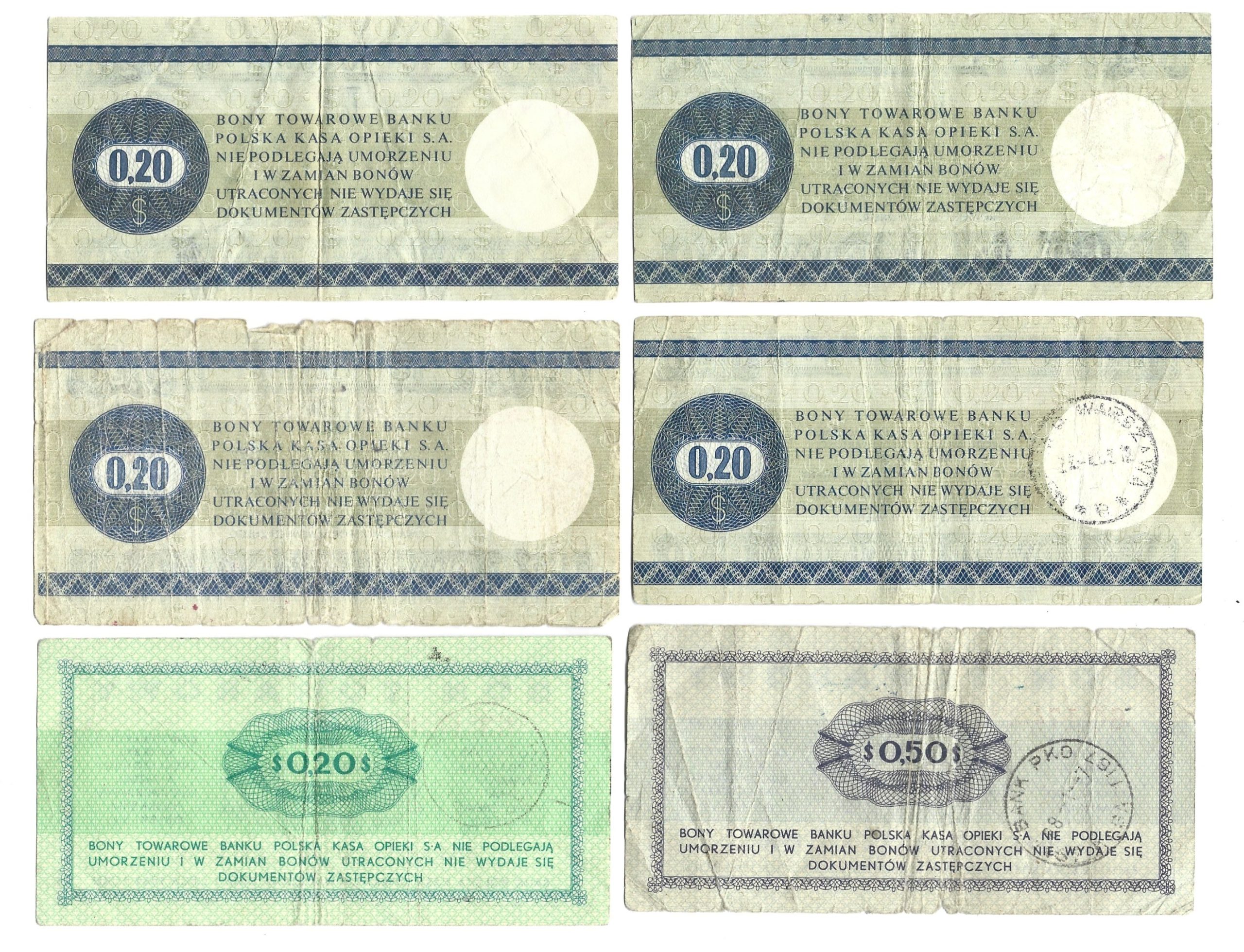 Zestaw banknotów / bonów towarowych PEKAO – PRL, 12 sztuk