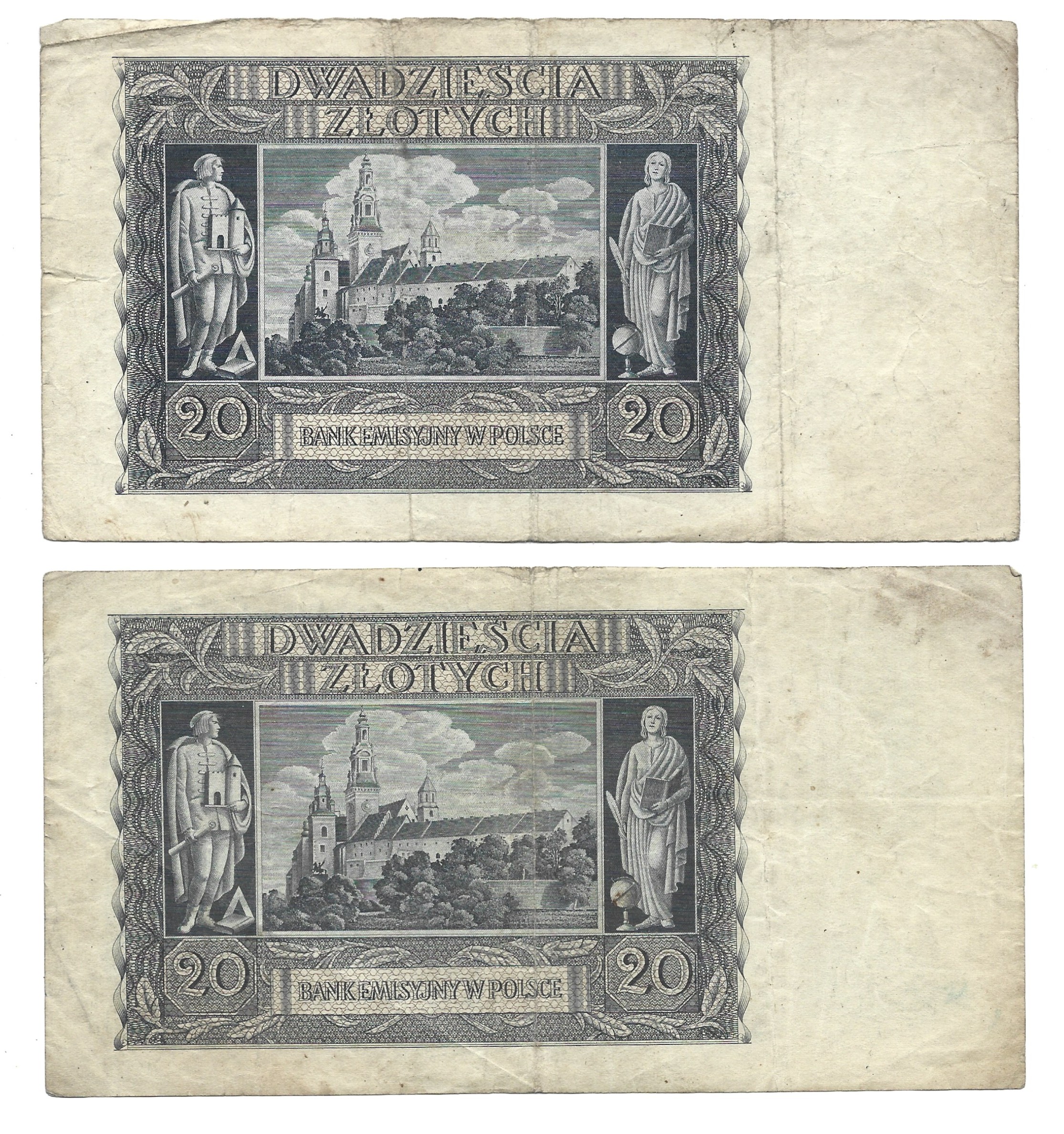 Zestaw banknotów, 4 sztuki - 20 złotych, 1940 r.