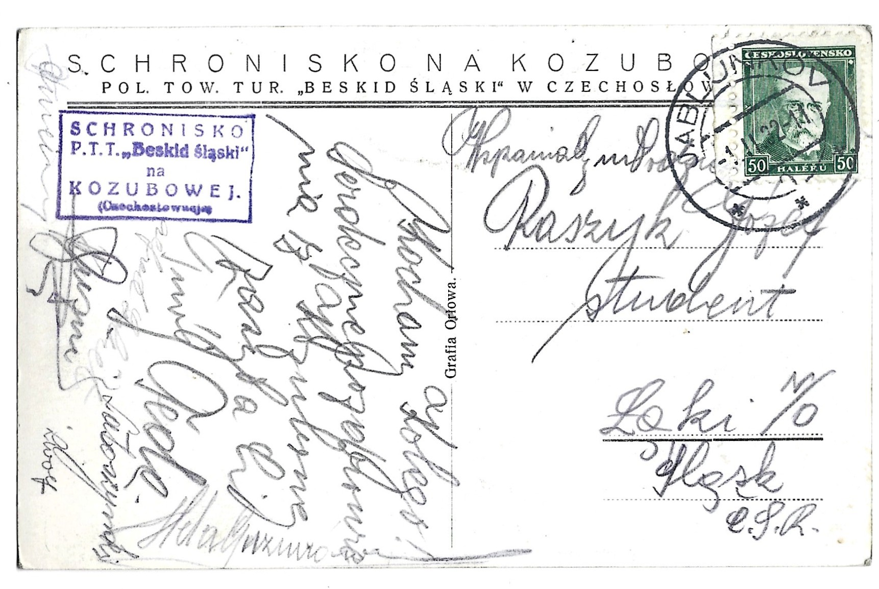 Pocztówka - Schronisko na Kozubowej (Czechy), 1932 r.