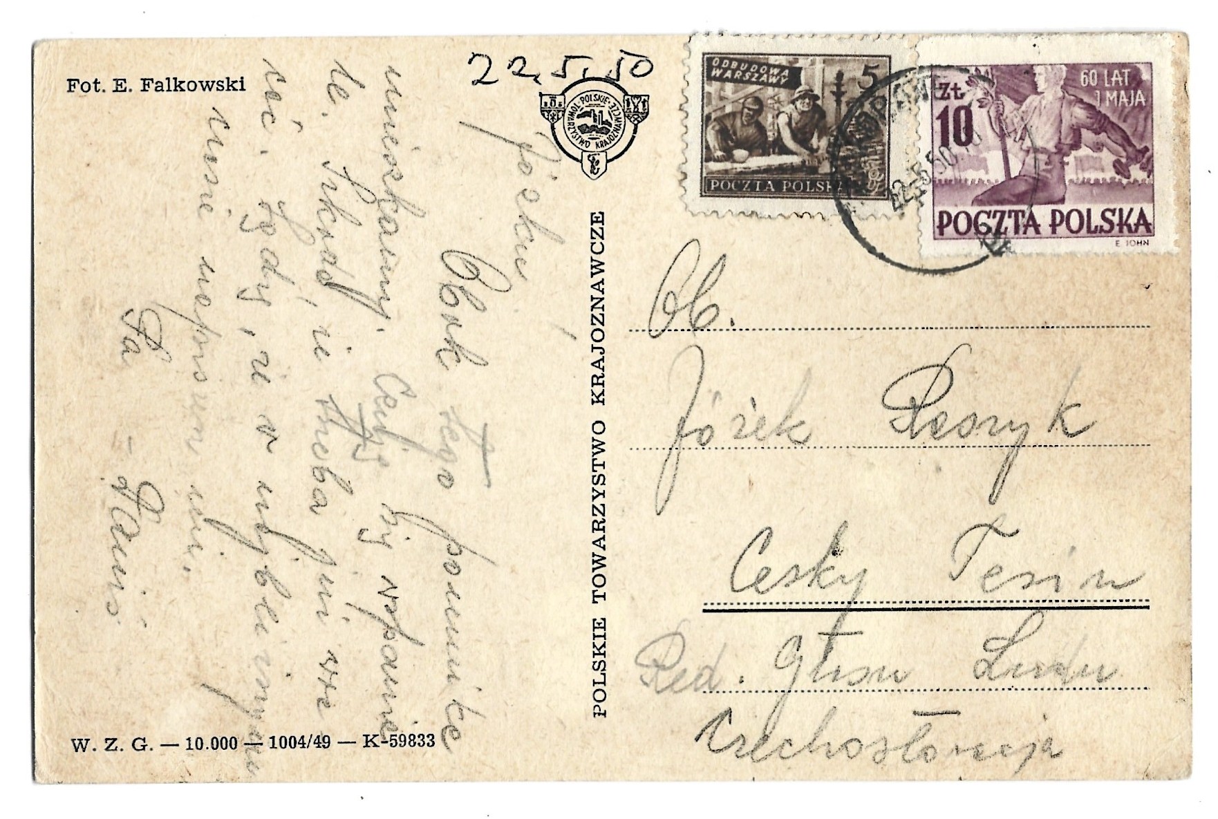 Pocztówka - ZAKOPANE. Pomnik Chałubińskiego i Sabały, 1949 r.
