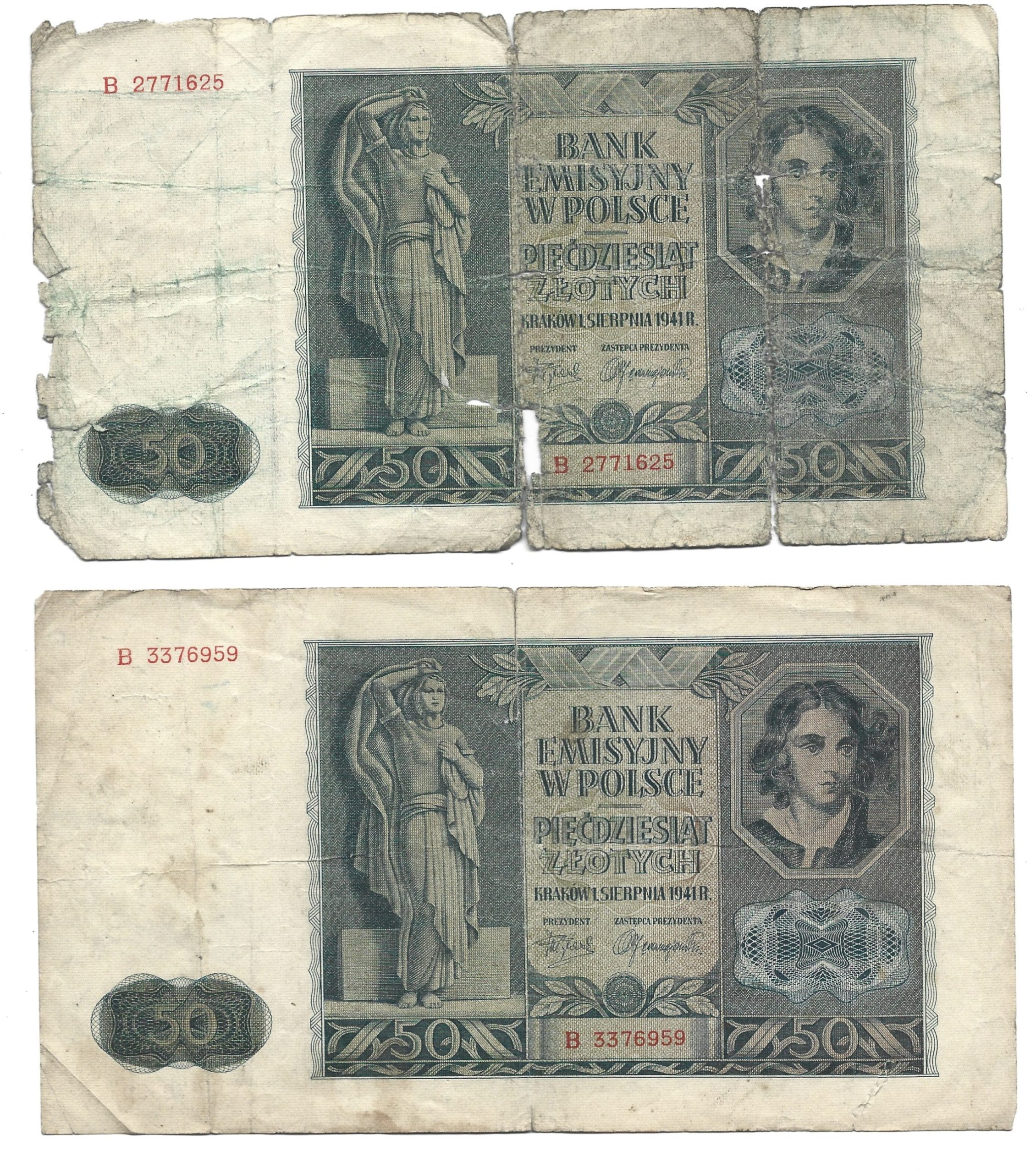 Zestaw banknotów (5 szt.) - 50 złotych, 1941 r.