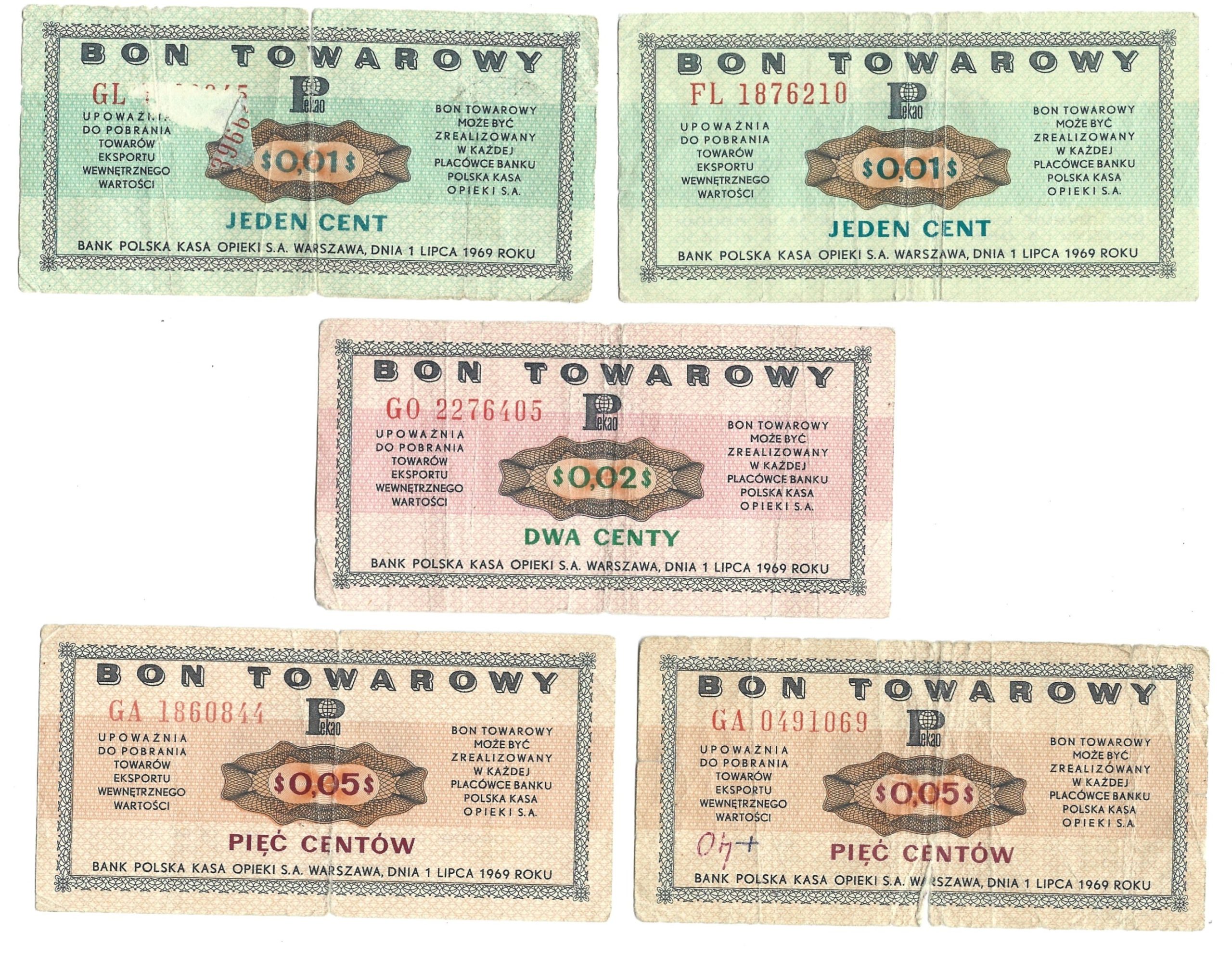 Zestaw banknotów / bonów towarowych PEKAO - PRL, 10 sztuk