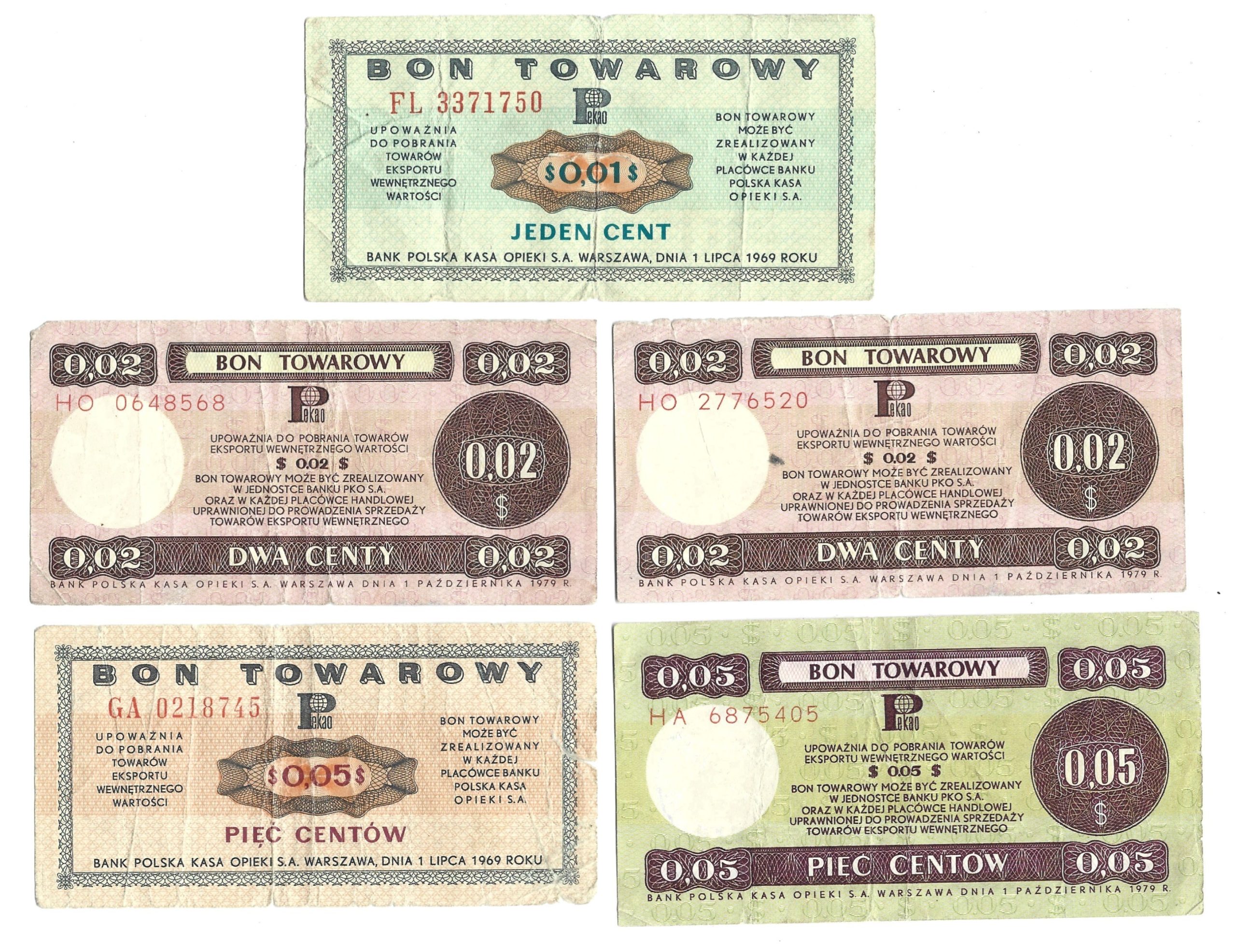 Zestaw banknotów / bonów towarowych PEKAO – PRL, 11 sztuk