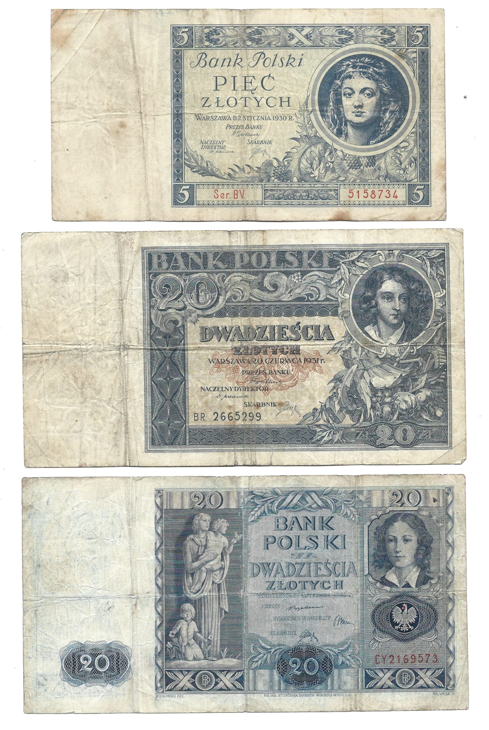 Zestaw banknotów polskich - 6 sztuk