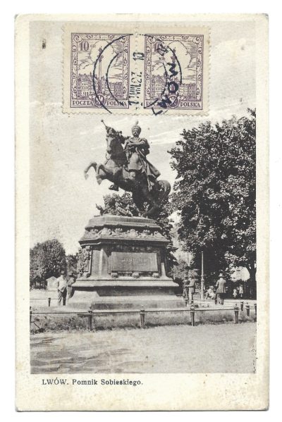Pocztówka - LWÓW. Pomnik Sobieskiego, 1927 r.