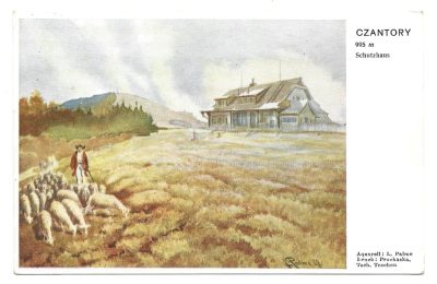 Pocztówka - CZANTORY 995 m. Schutzhaus - Schronisko górskie na Czantorii, 1940 r.