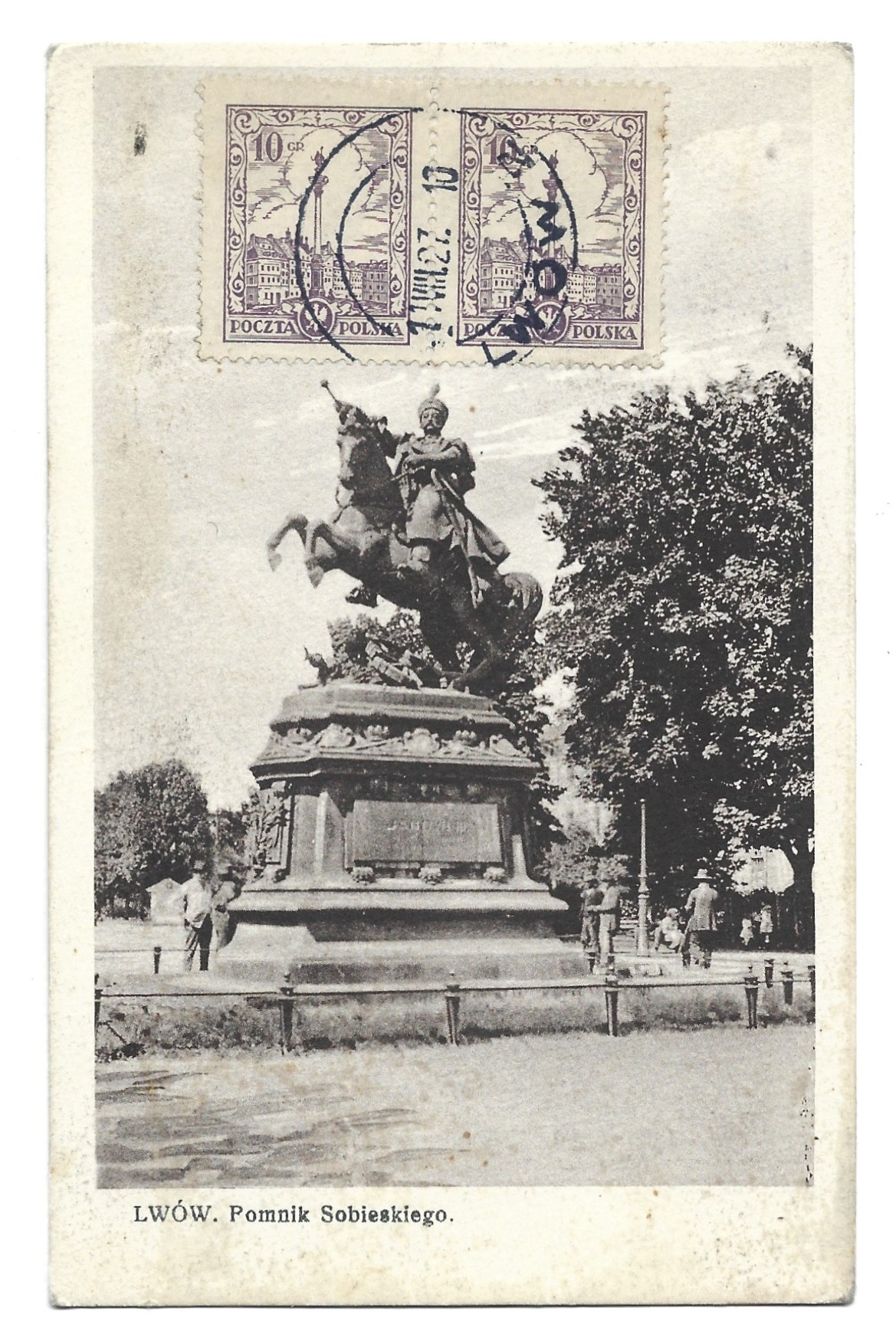 Pocztówka - LWÓW. Pomnik Sobieskiego, 1927 r.