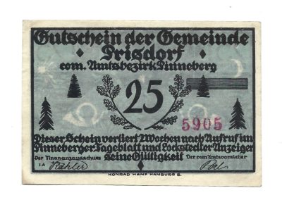Banknot – 25 Pfennige, Gutschein der Gemeinde Prisdorf - 25 fenigów, Gmina Prisdorf