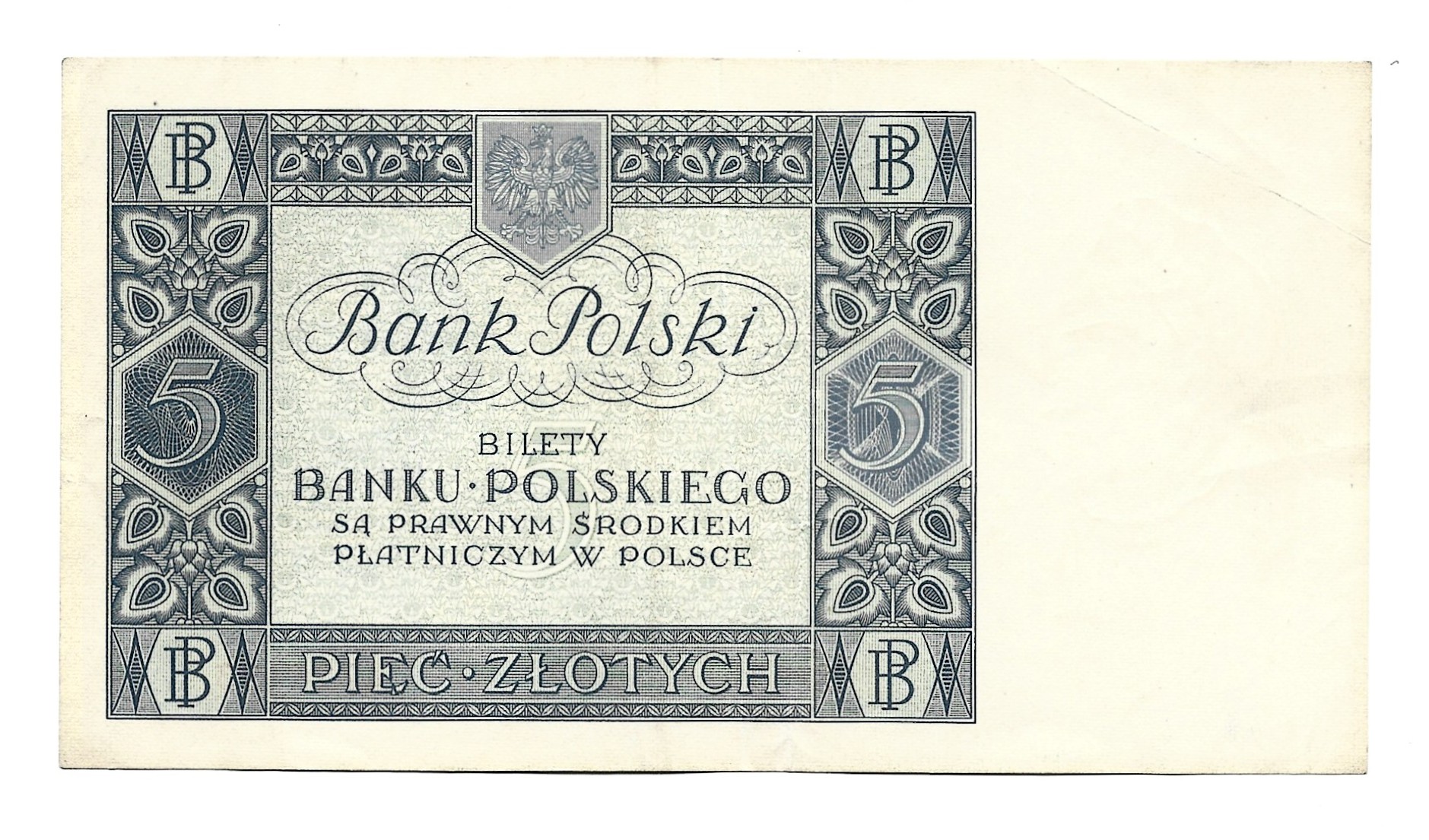 Banknot - 5 złotych, 1930 r. - Bank Polski