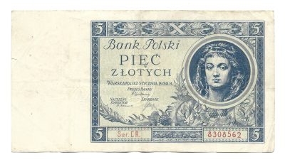 Banknot – 5 PIĘĆ ZŁOTYCH, 1930 r. – Bank Polski
