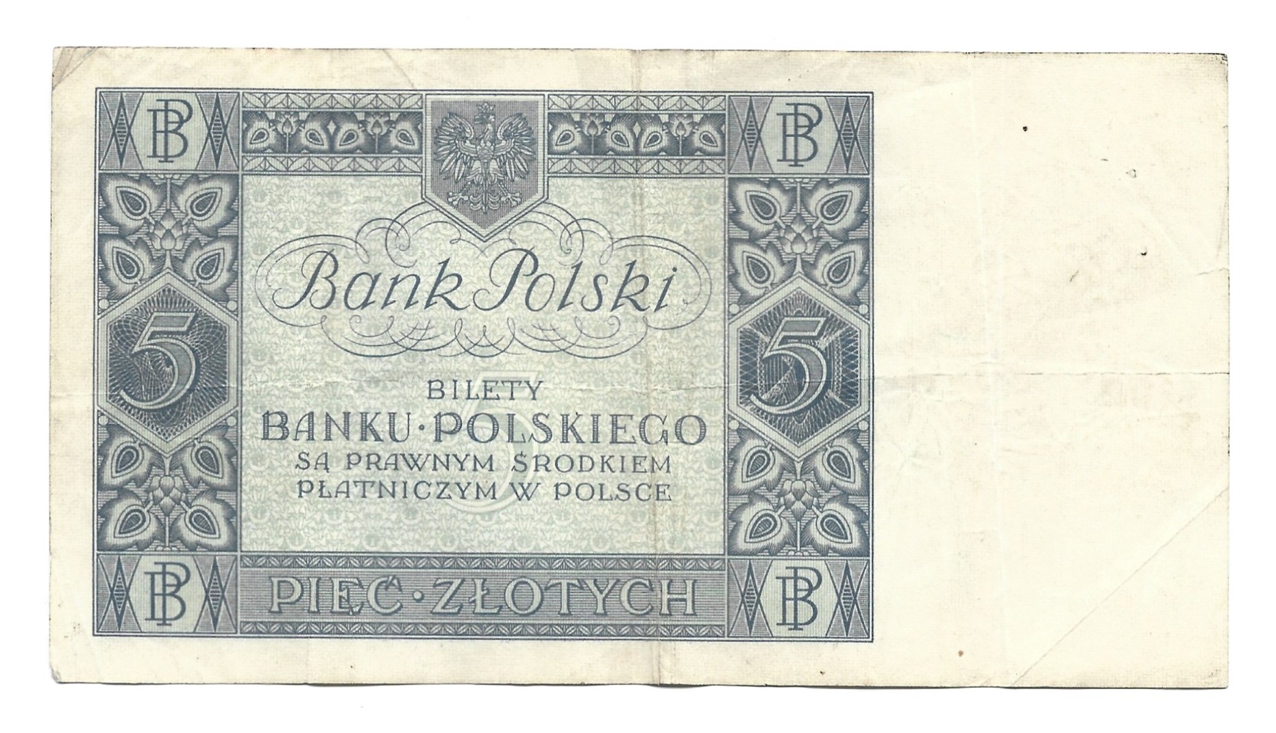 Banknot – 5 PIĘĆ ZŁOTYCH, 1930 r. – Bank Polski