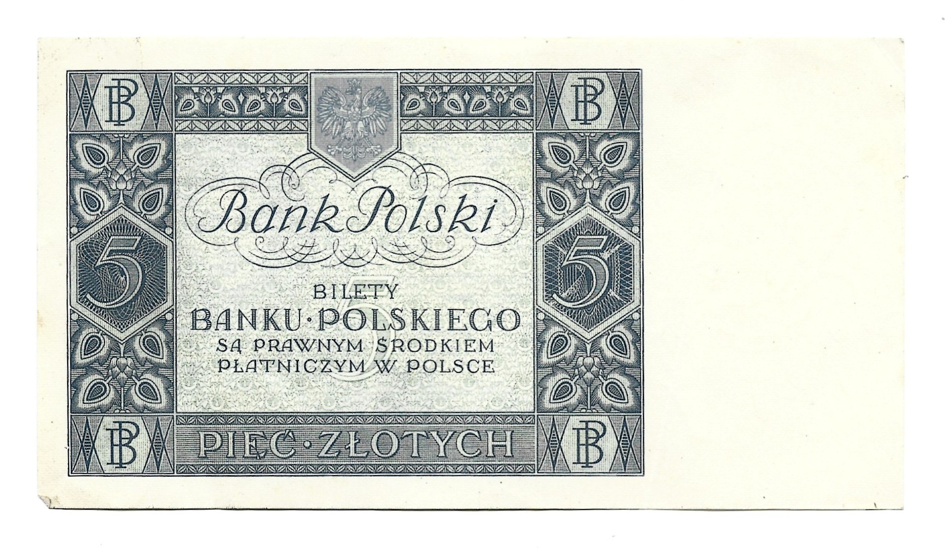 Banknot – 5 (pięć) złotych, 1930 r. – Bank Polski