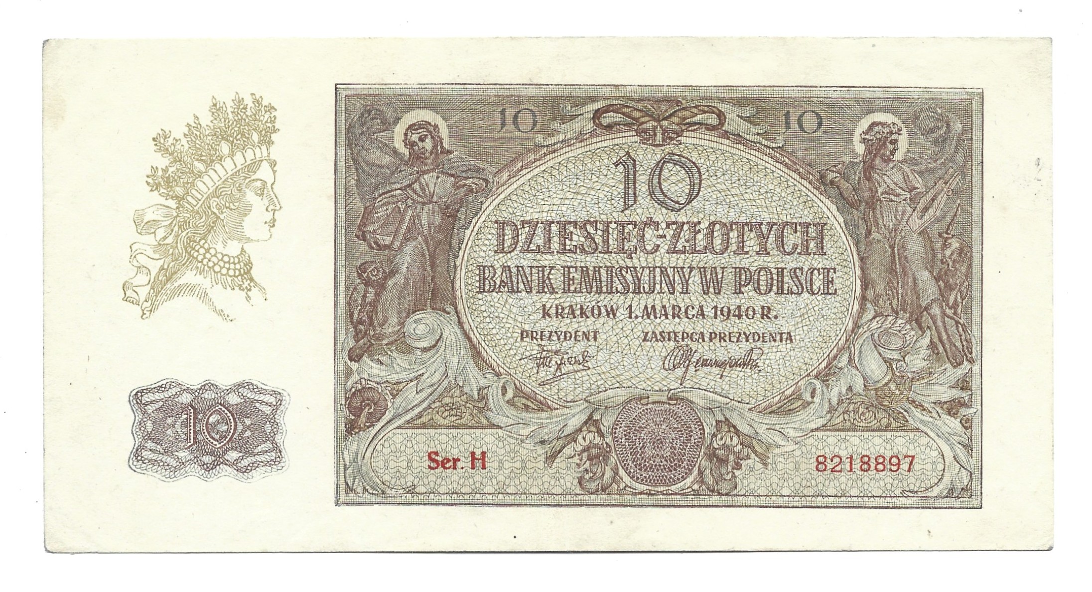 Banknot – 10 złotych, 1940 r. – Bank Emisyjny w Polsce