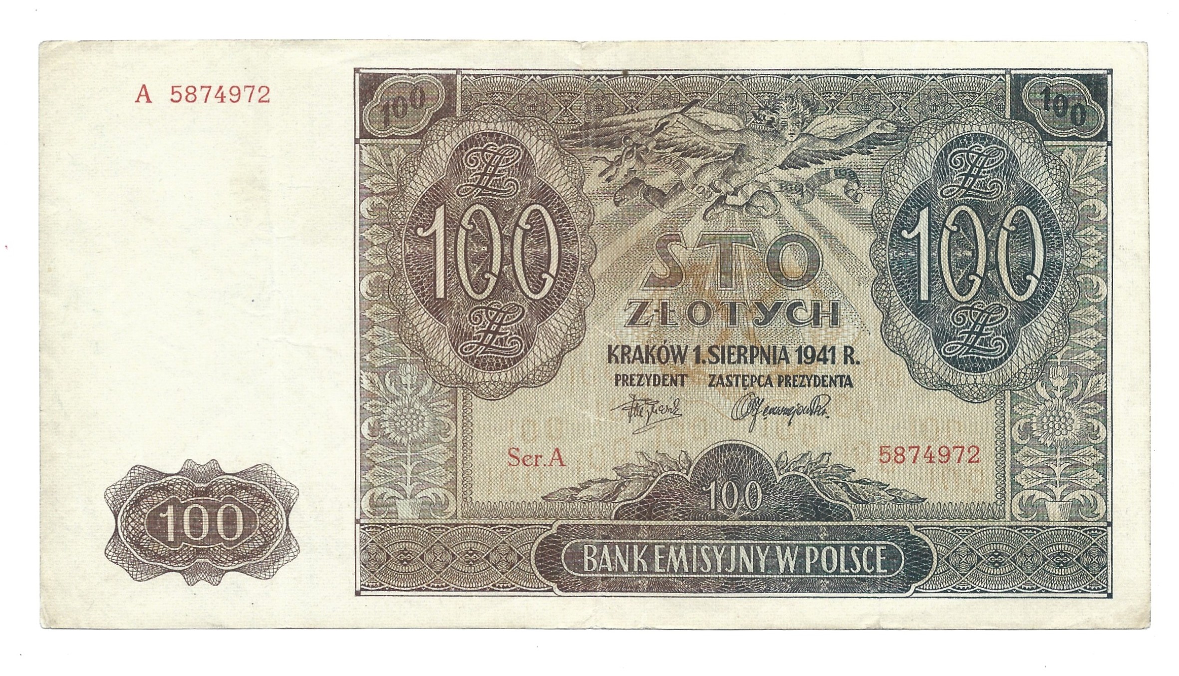 Banknot – 100 STO ZŁOTYCH, 1941 r. – Bank Emisyjny w Polsce
