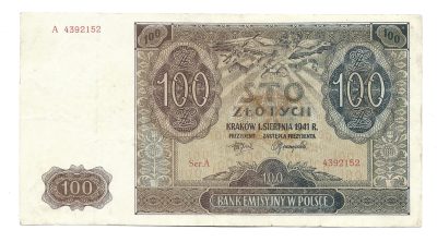 Banknot – 100 ZŁOTYCH, 1941 r. – Bank Emisyjny w Polsce