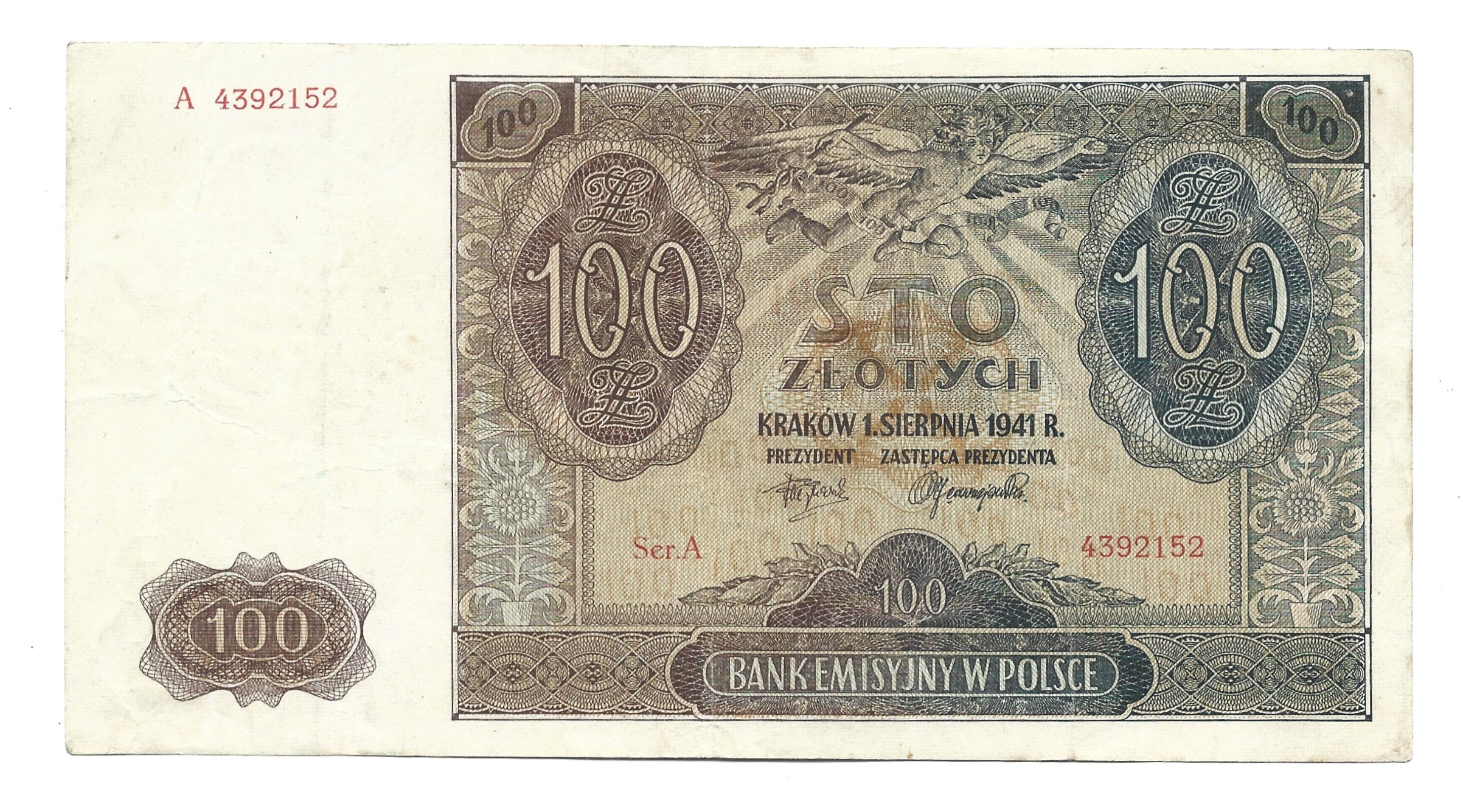 Banknot – 100 ZŁOTYCH, 1941 r. – Bank Emisyjny w Polsce