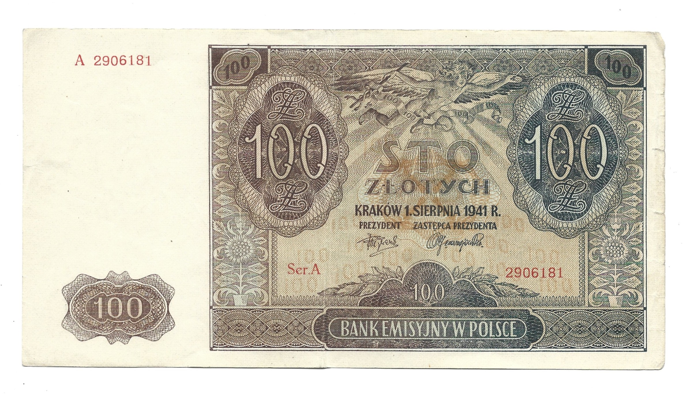 Banknot – 100 (STO) ZŁOTYCH, 1941 r. – Bank Emisyjny w Polsce