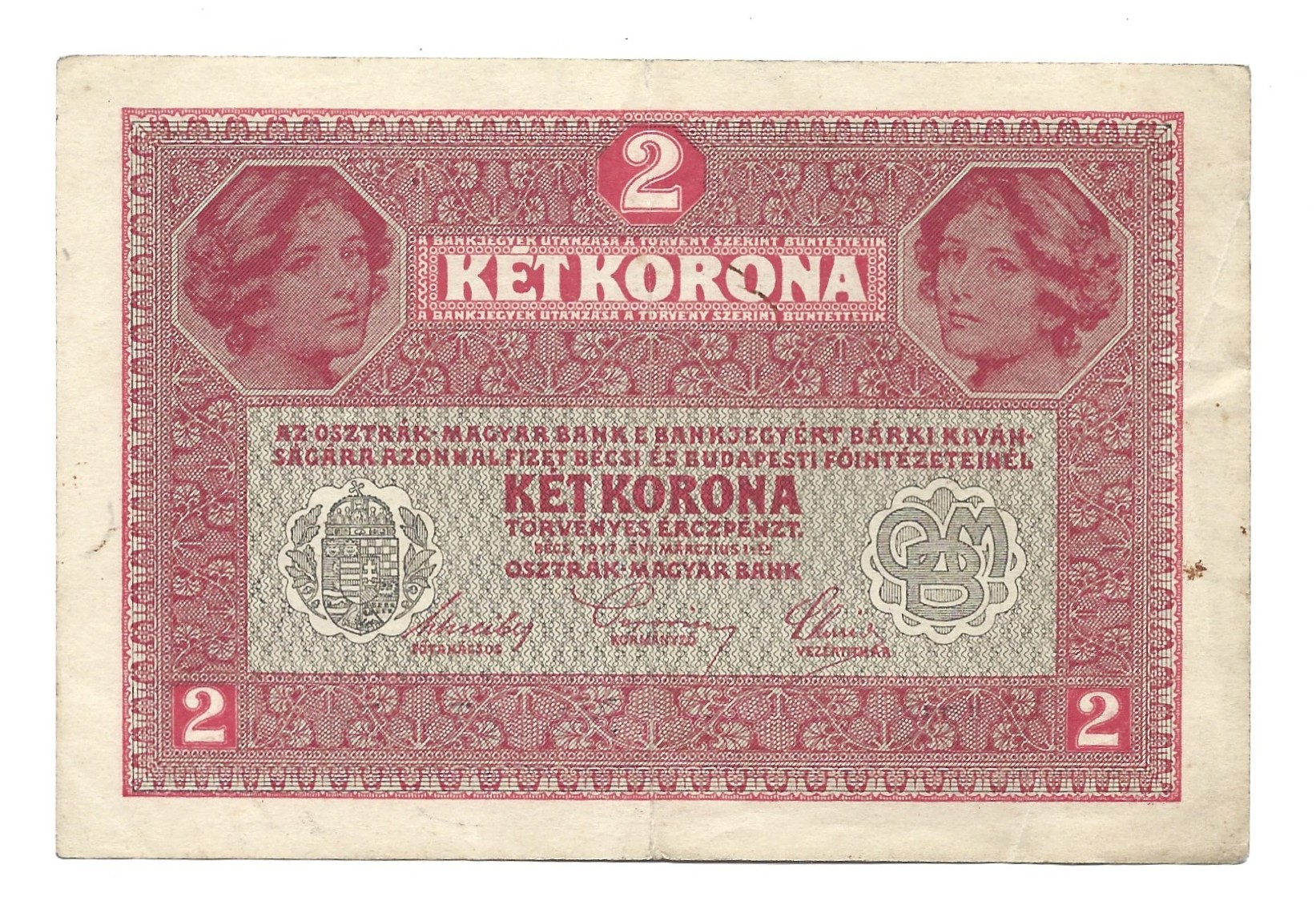 Banknot - 2 KORONY - KET KORONA - ZWEI KRONEN -  Bank Austriacko-Węgierski, 1917 r.