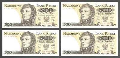 Zestaw banknotów (4 szt.) - 500 złotych / Tadeusz Kościuszko - 1982 r.