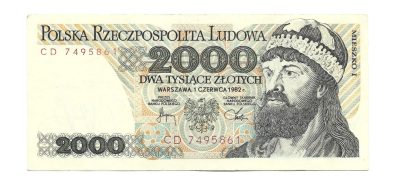 Banknot PRL - 2000 zł (dwa tysiące złotych), Mieszko I / Bolesław Chrobry - 1982 r.