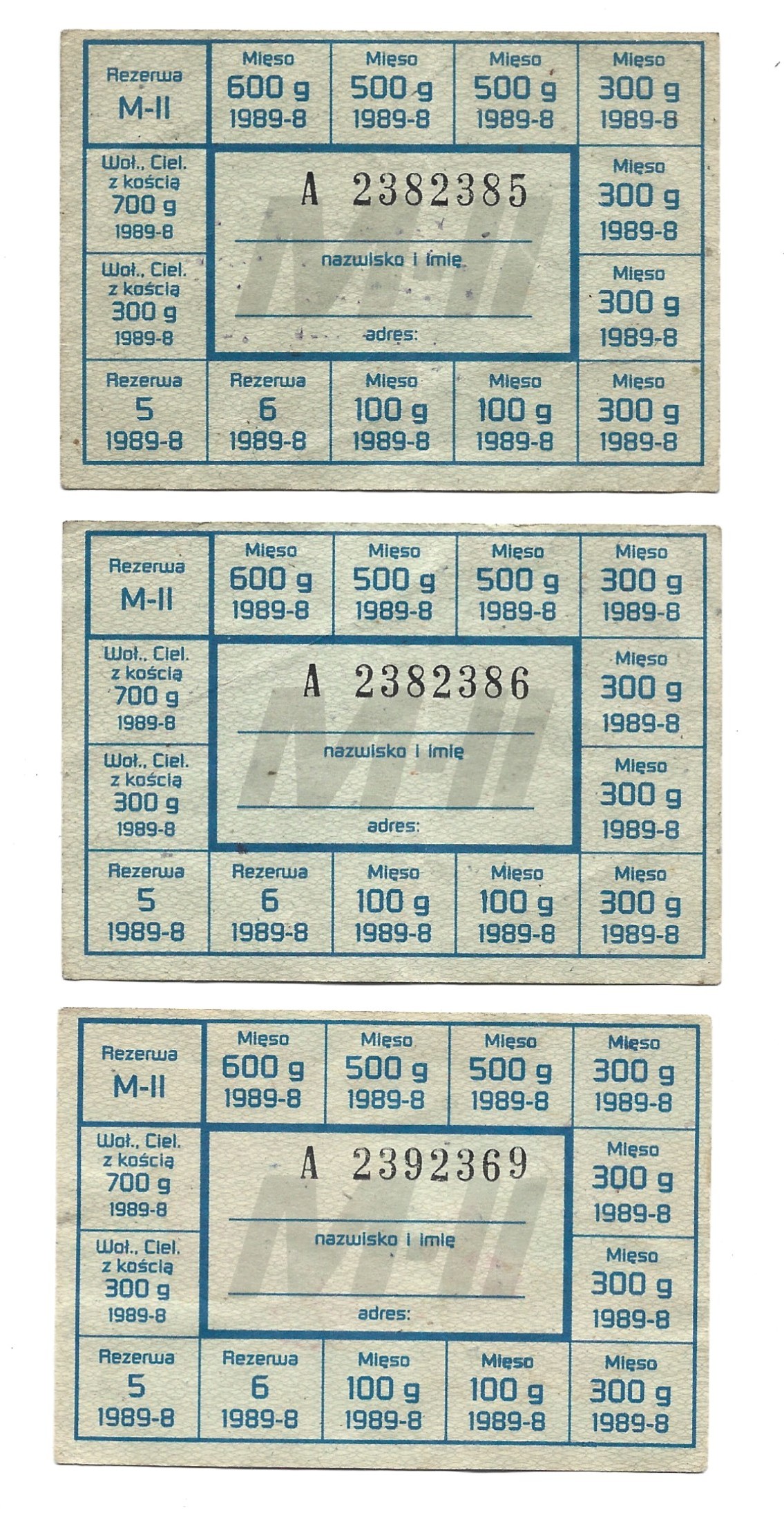 Kartki żywnościowe PRL - 1988/89 r.