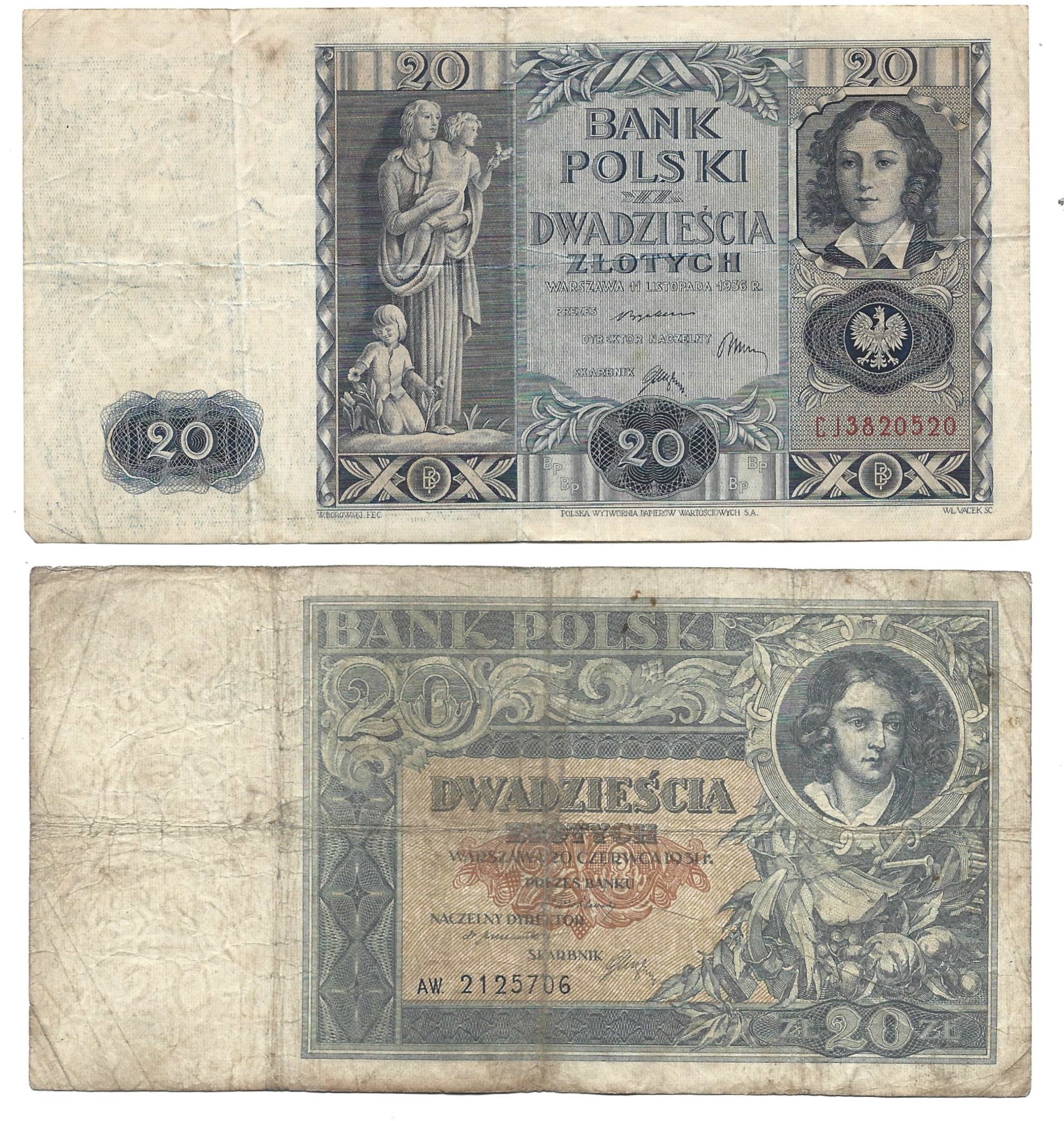 Zestaw starych banknotów polskich - 10 i 20 zł - 5 sztuk