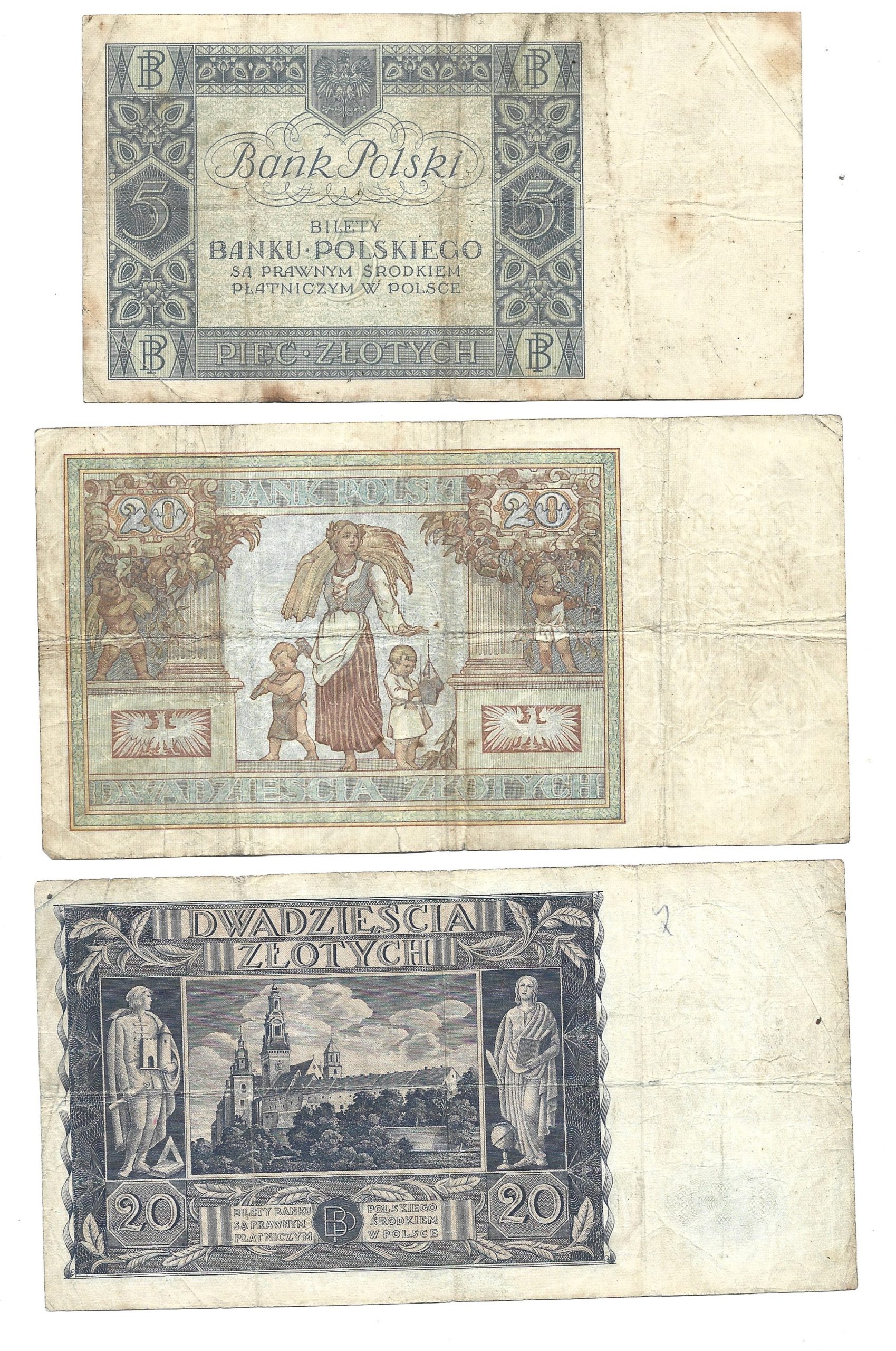 Zestaw banknotów polskich - 6 sztuk