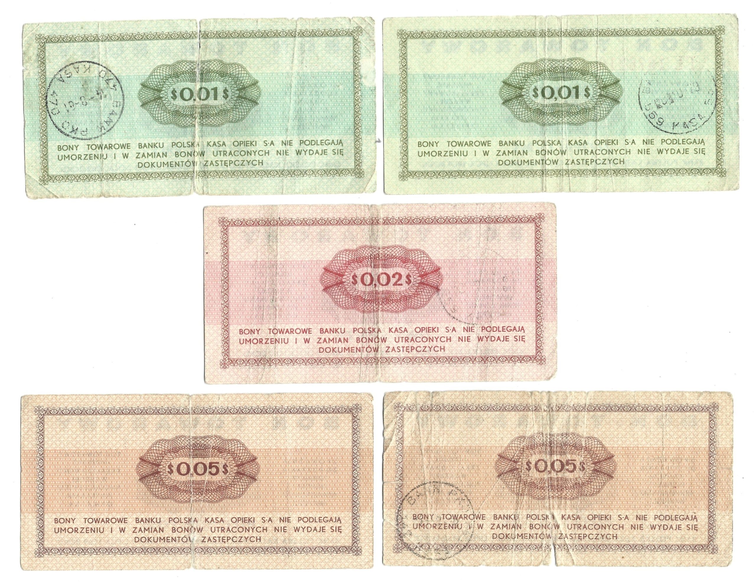Zestaw banknotów / bonów towarowych PEKAO - PRL, 10 sztuk