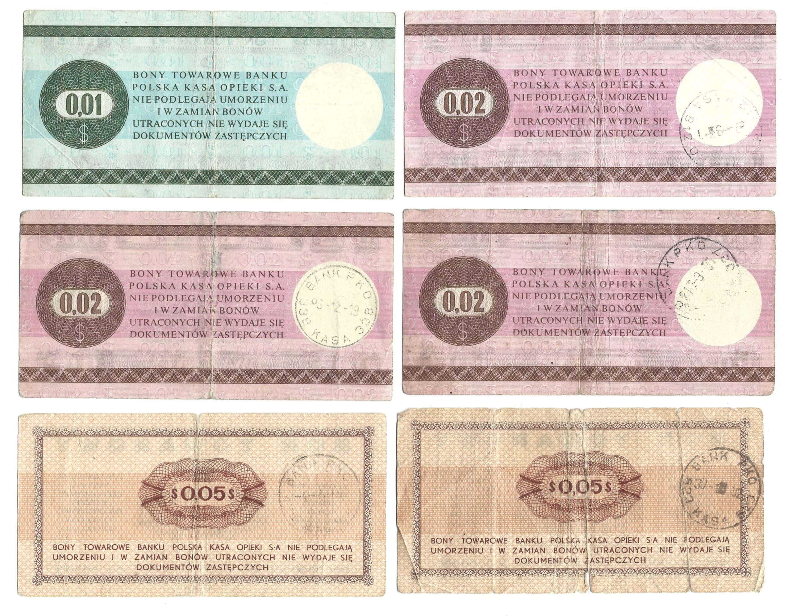 Zestaw banknotów / bonów towarowych PEKAO – PRL, 14 sztuk