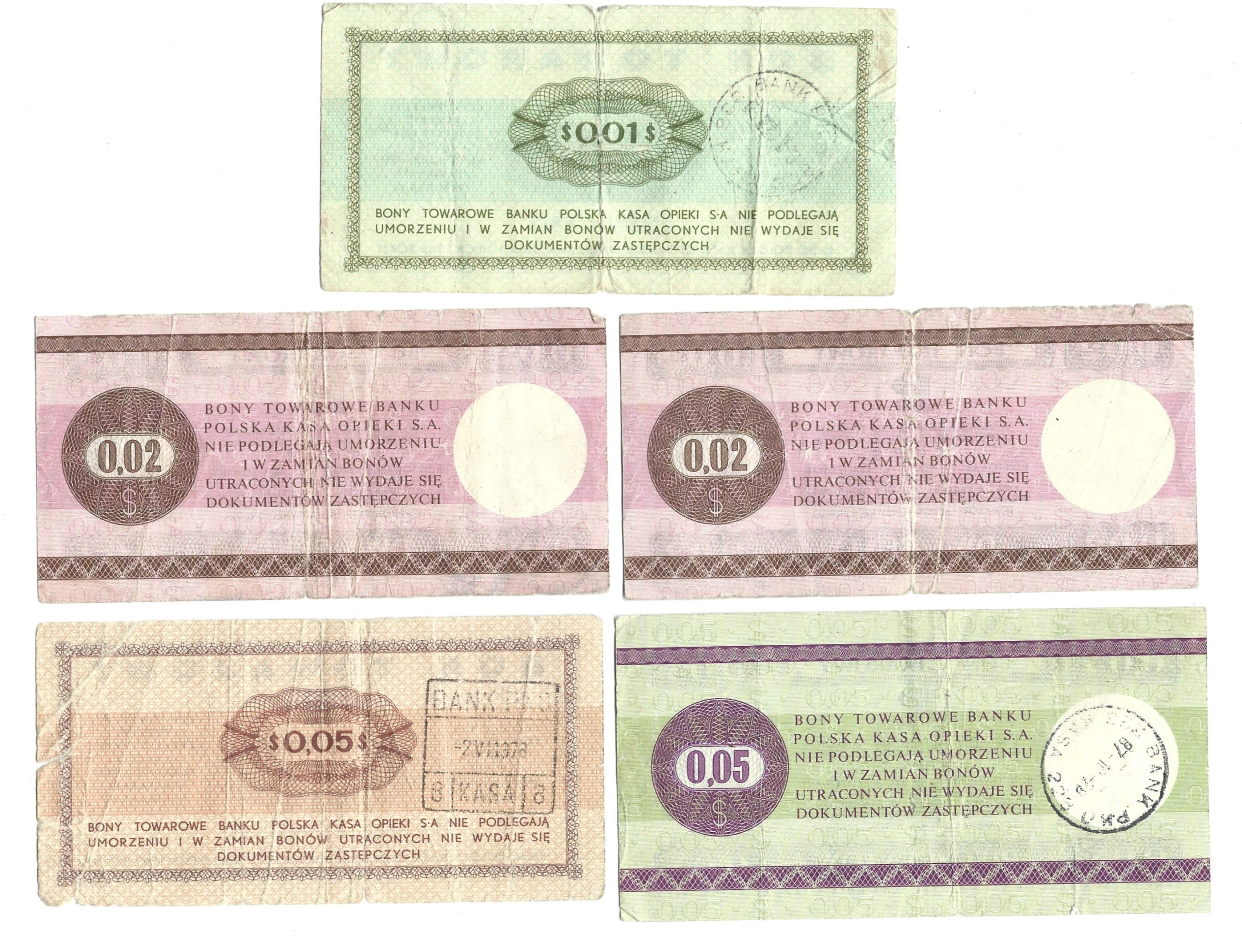Zestaw banknotów / bonów towarowych PEKAO – PRL, 11 sztuk